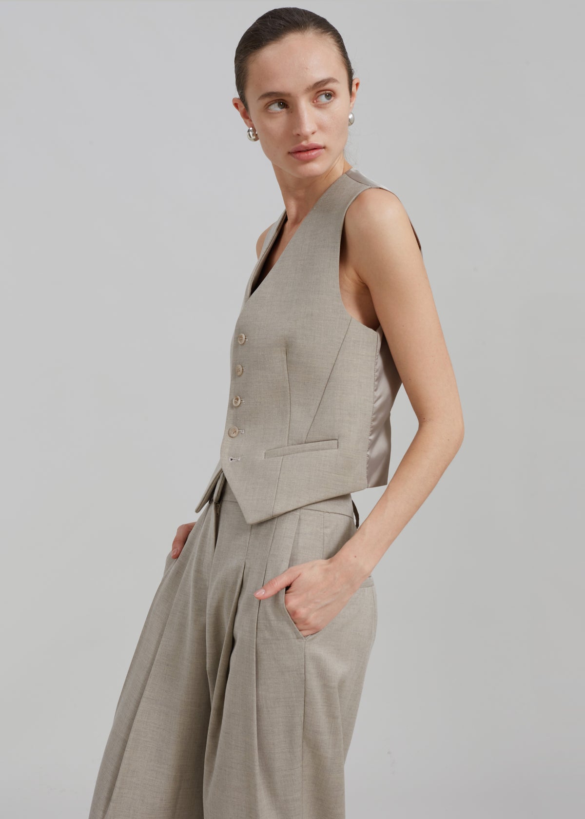 Gelso Waistcoat - Light Taupe Melange - 4