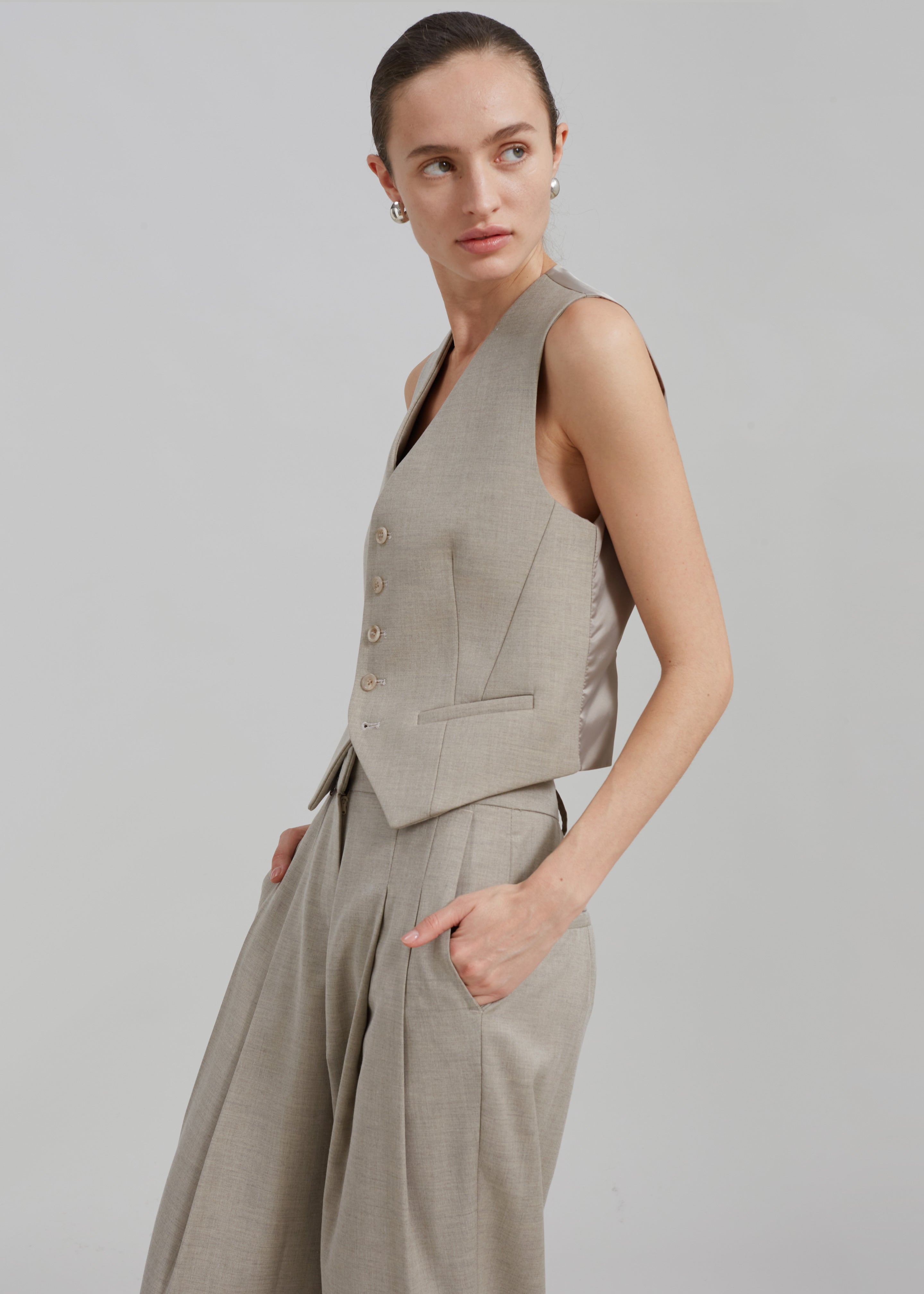 Gelso Waistcoat - Light Taupe Melange - 4