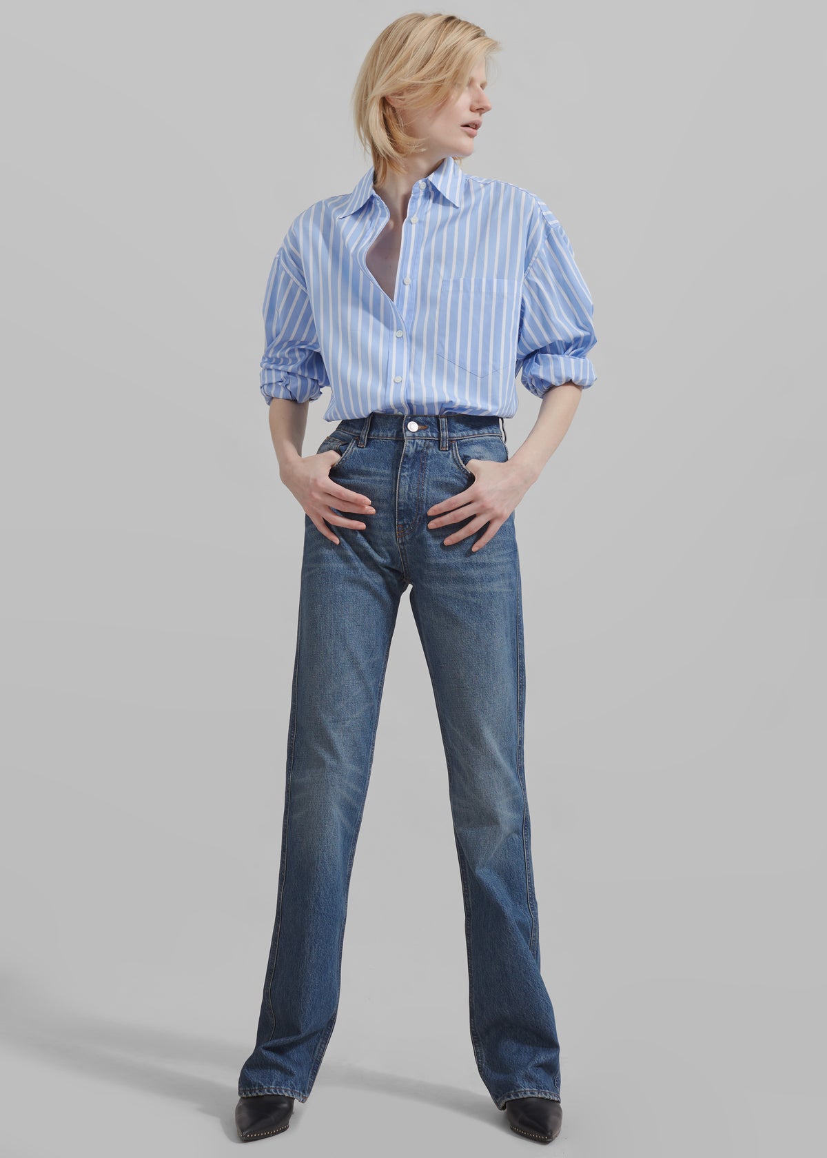 Georgia Boxy Shirt - Sky Blue/White Stripe - 10