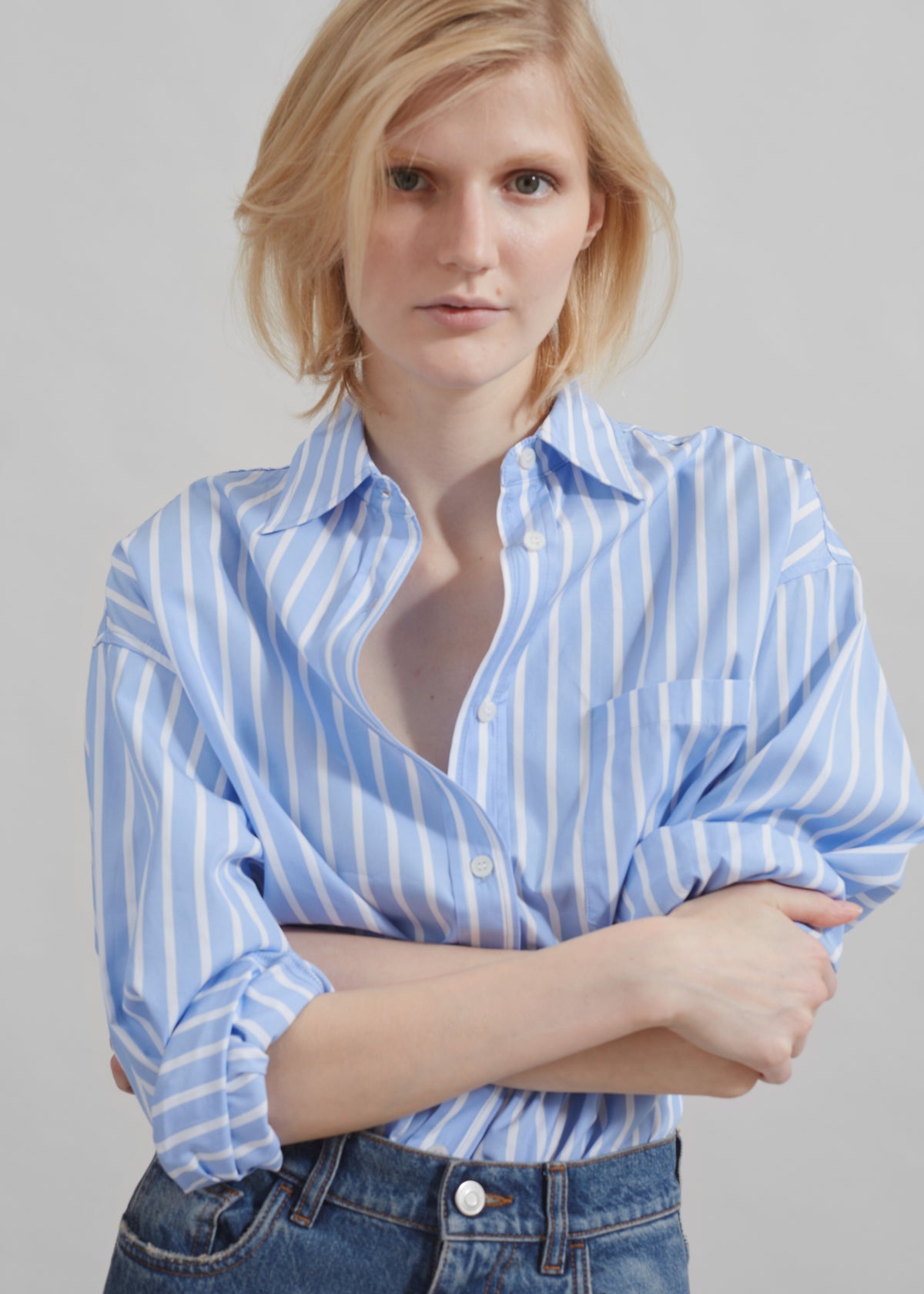 Georgia Boxy Shirt - Sky Blue/White Stripe - 3