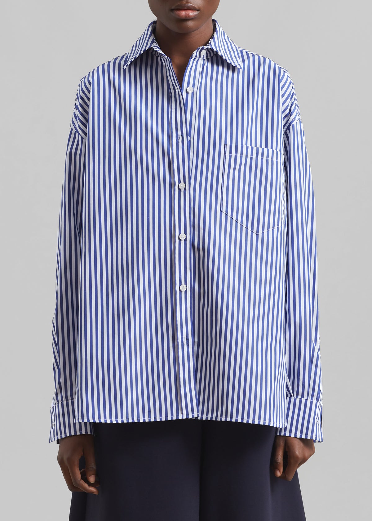 Georgia Boxy Shirt - White/Blue Stripe - 6