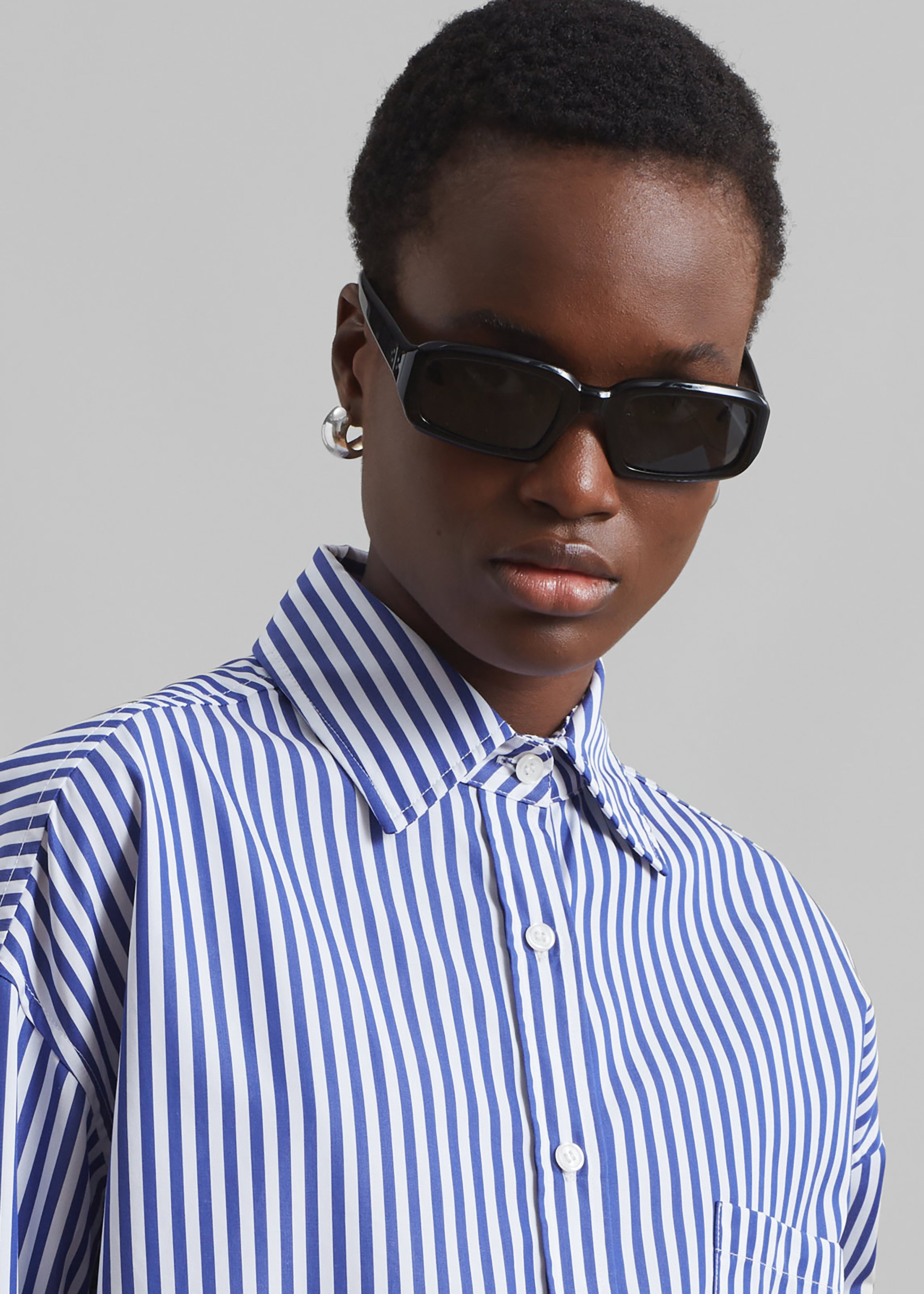 Georgia Boxy Shirt - White/Blue Stripe - 7