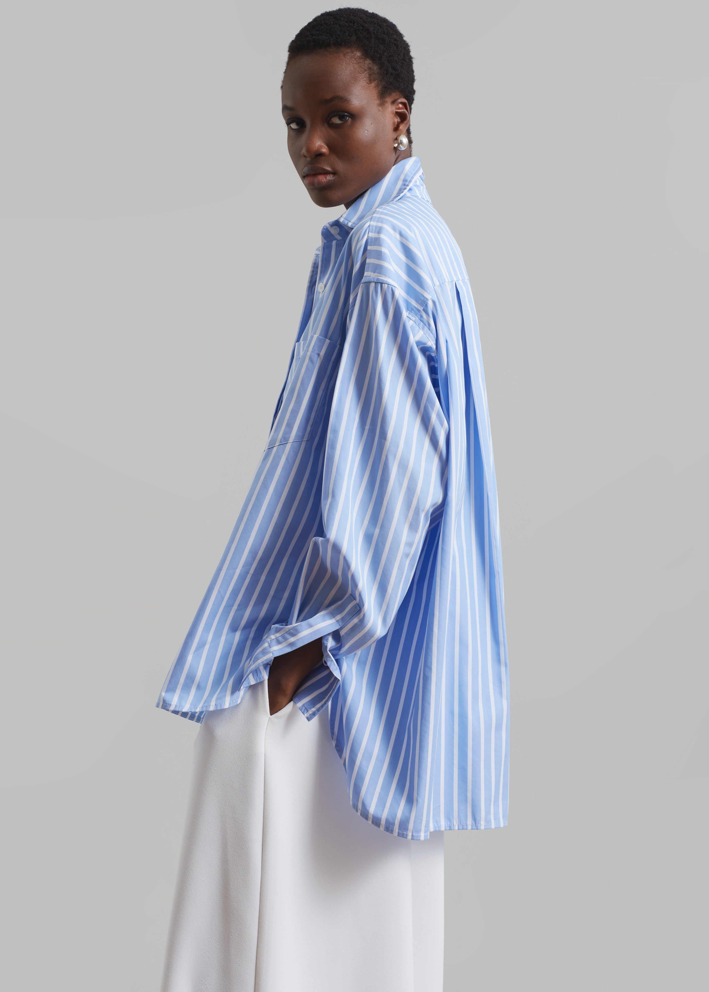 Georgia Boxy Shirt - Sky Blue/White Stripe - 5