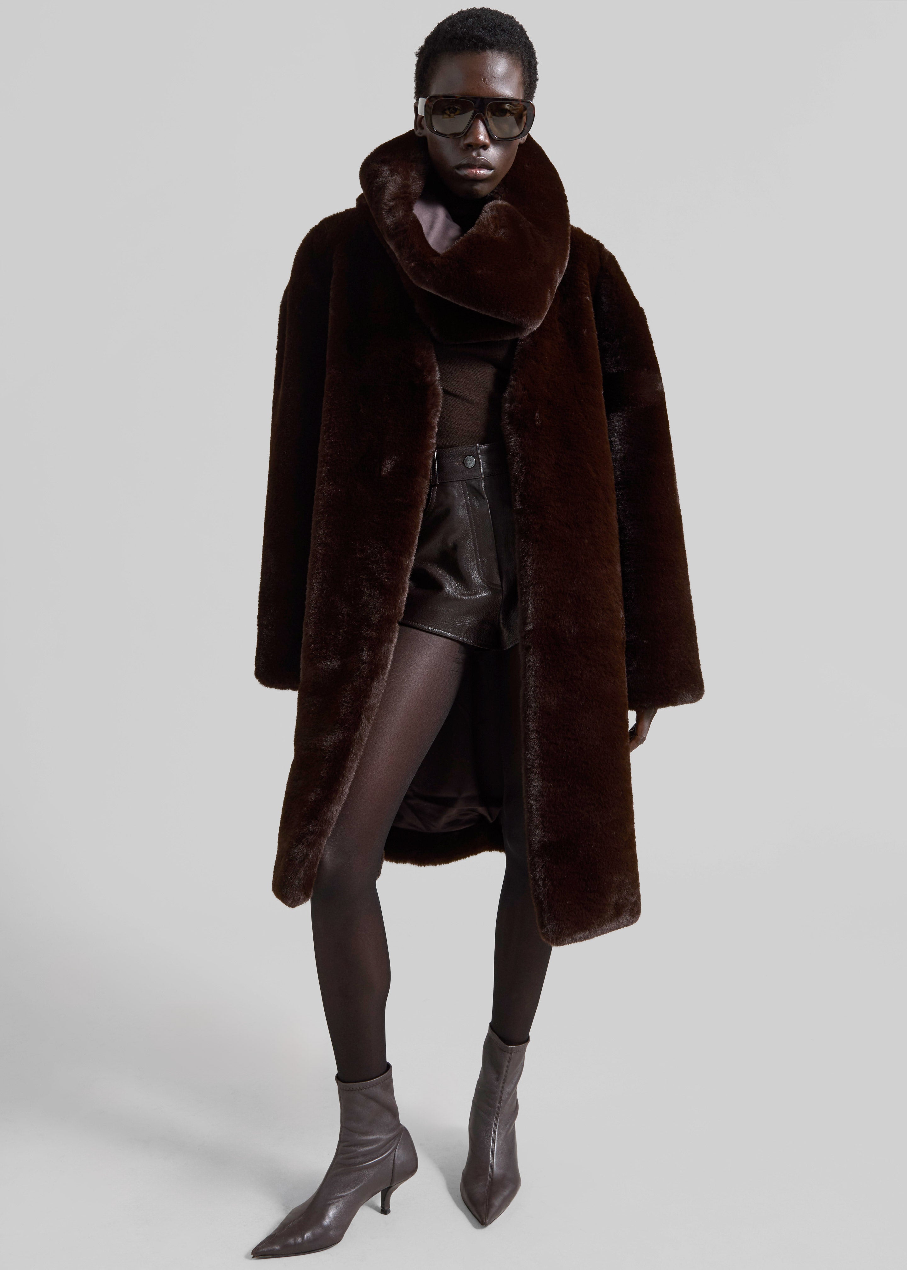 Ginevra Faux Fur Scarf - Brown - 9