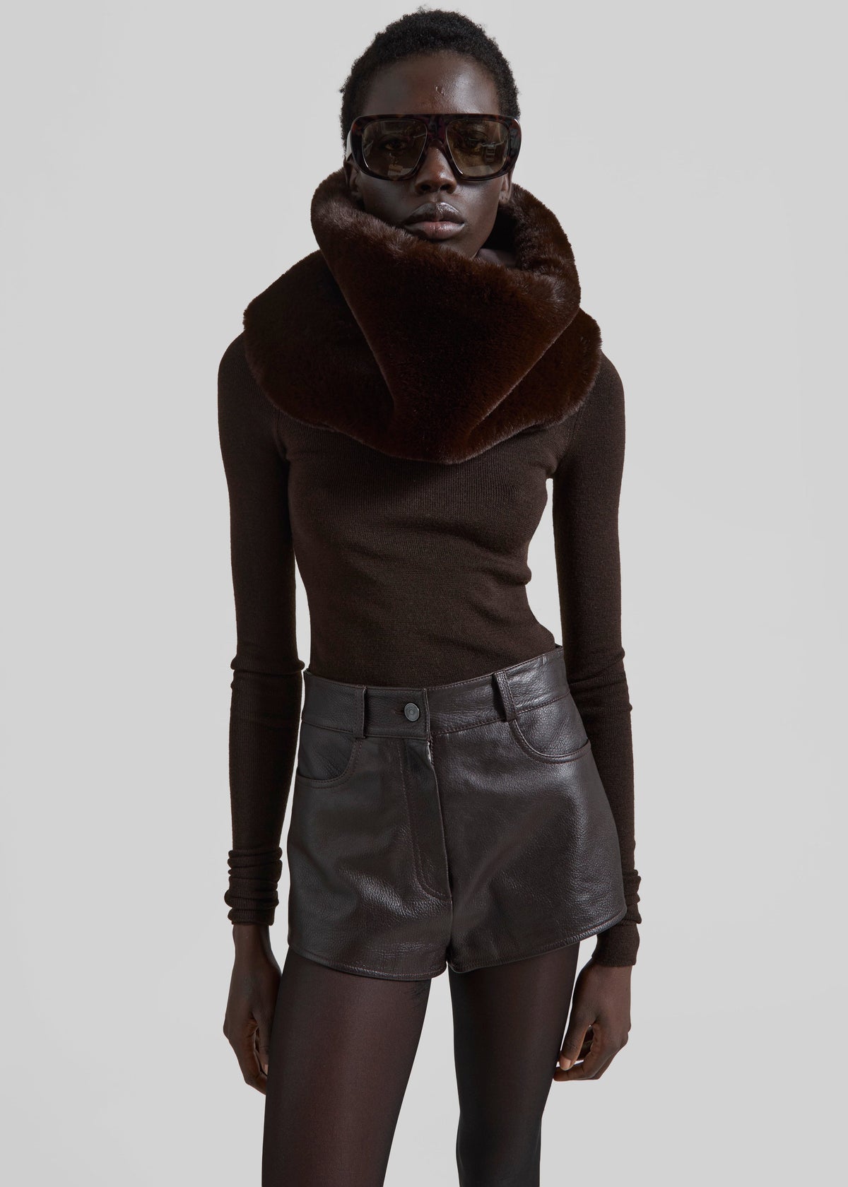 Ginevra Faux Fur Scarf - Brown - 6