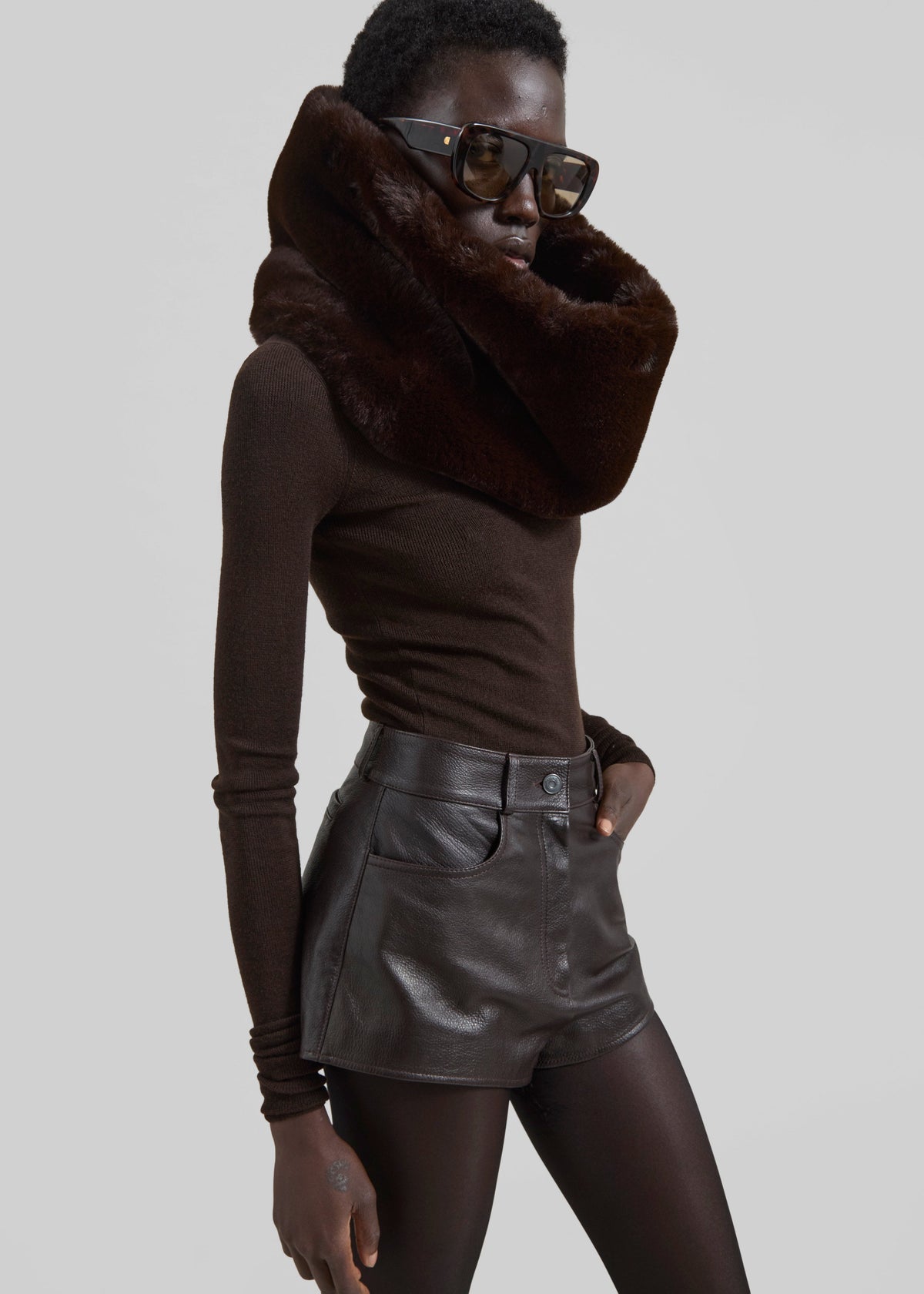 Ginevra Faux Fur Scarf - Brown - 7