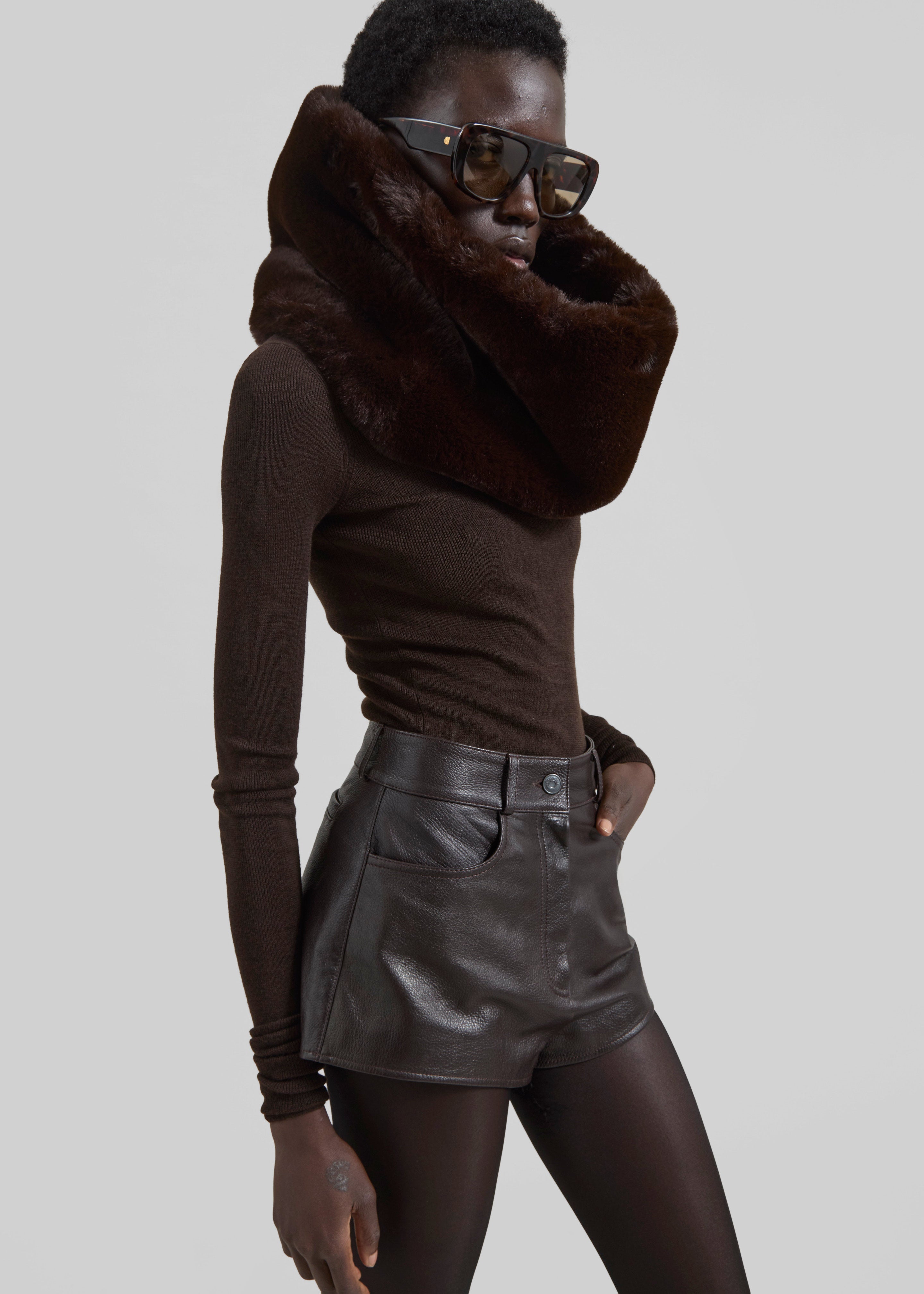 Ginevra Faux Fur Scarf - Brown - 7