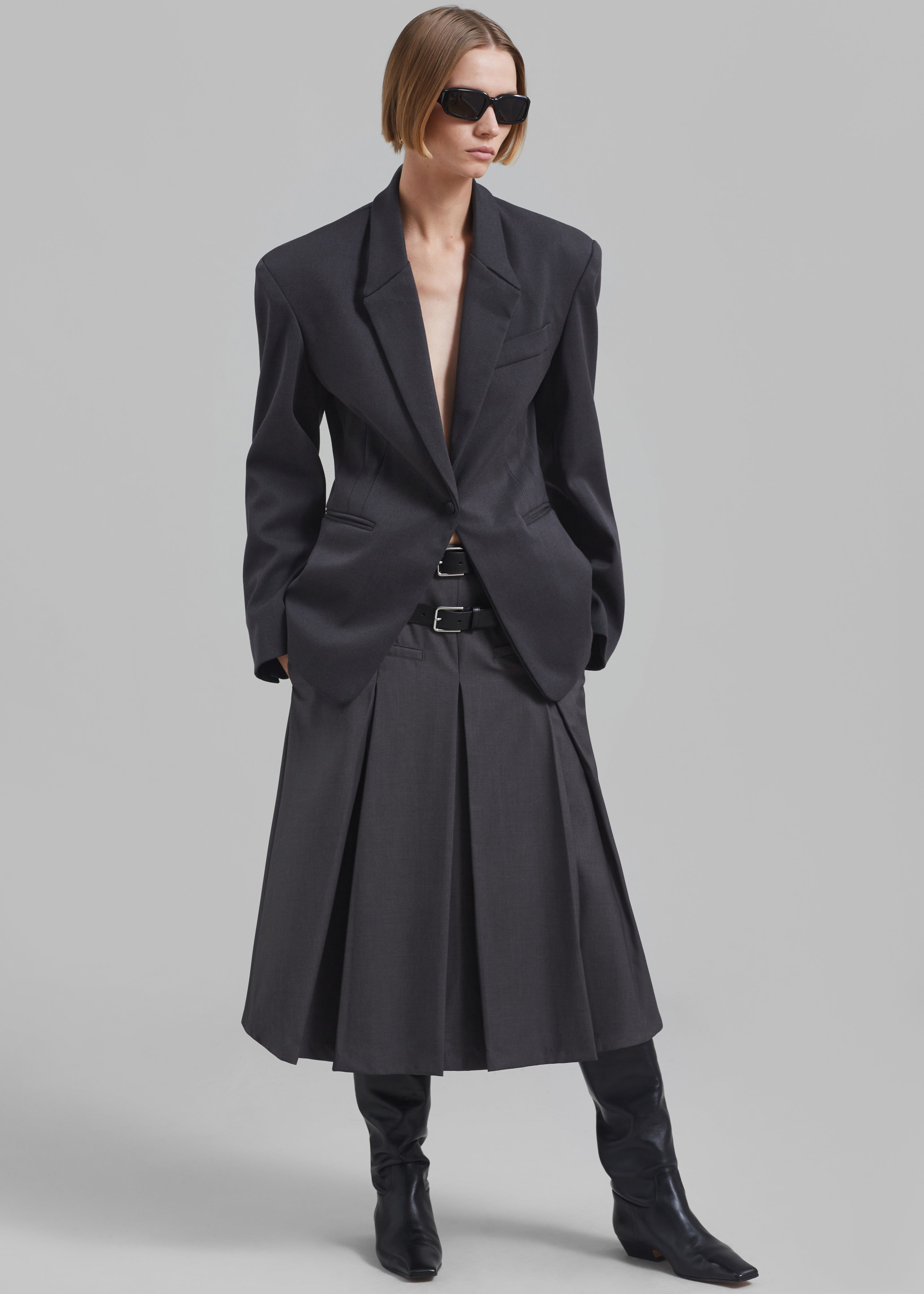 Gisele Pleated Midi Skirt - Grey - 8