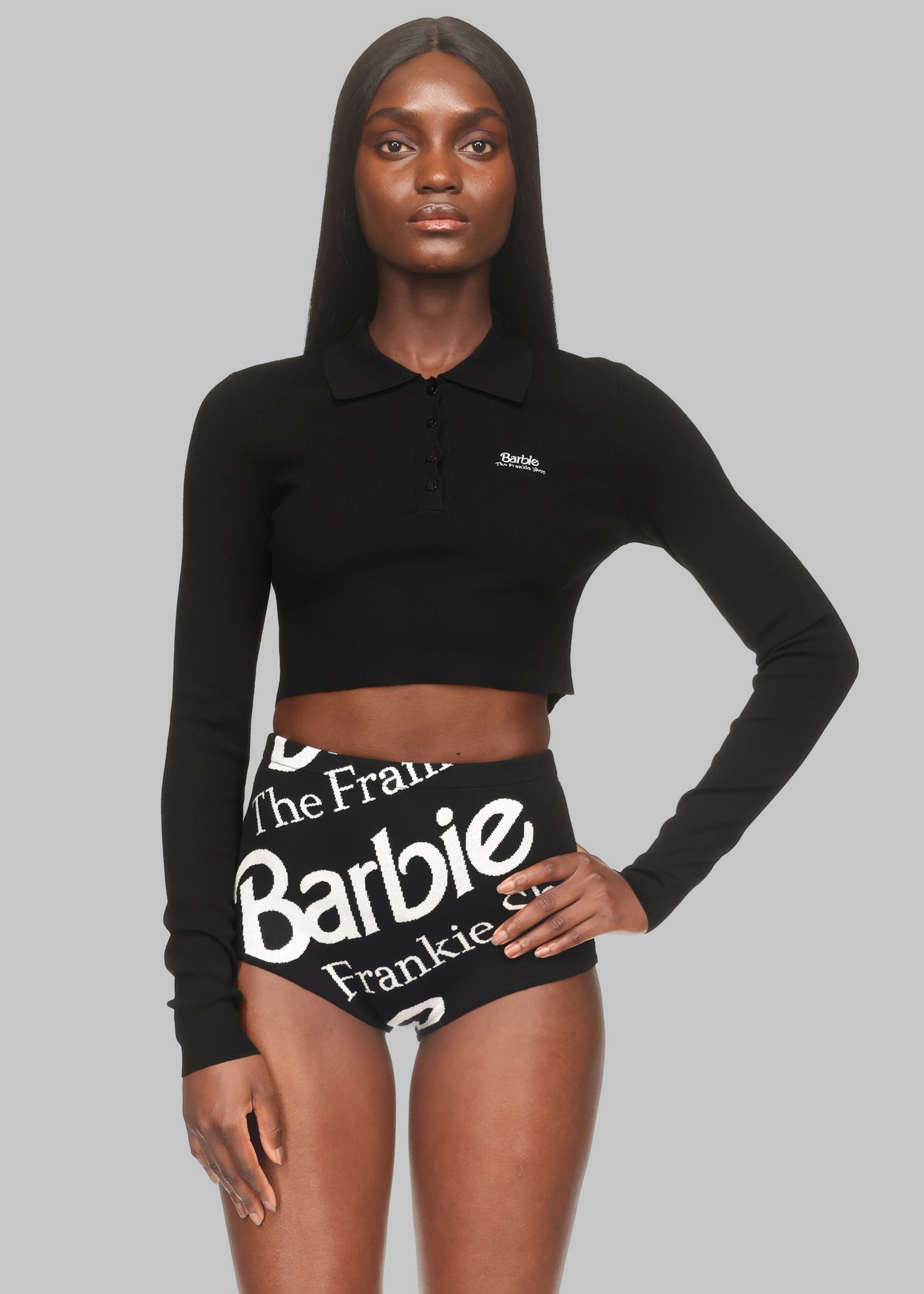 Giselle Cropped Knit Polo x Barbie Black Frankie Shop Europe