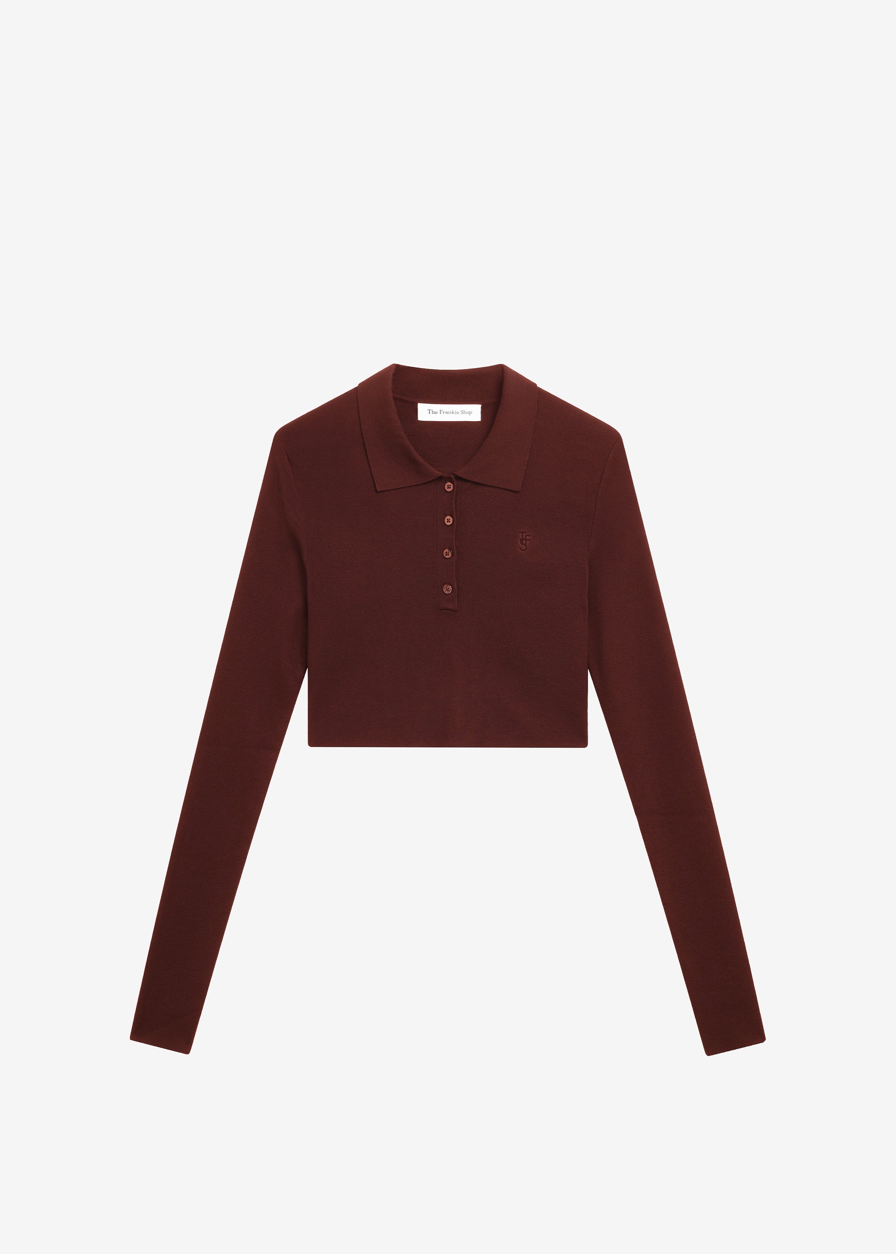 Giselle Cropped Knit Polo - Burgundy - 6