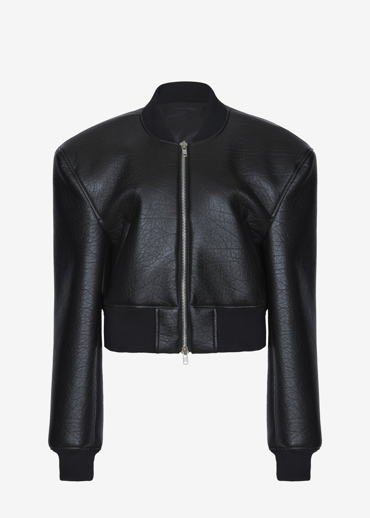 Glane Faux Leather Bomber Jacket - Black - 12
