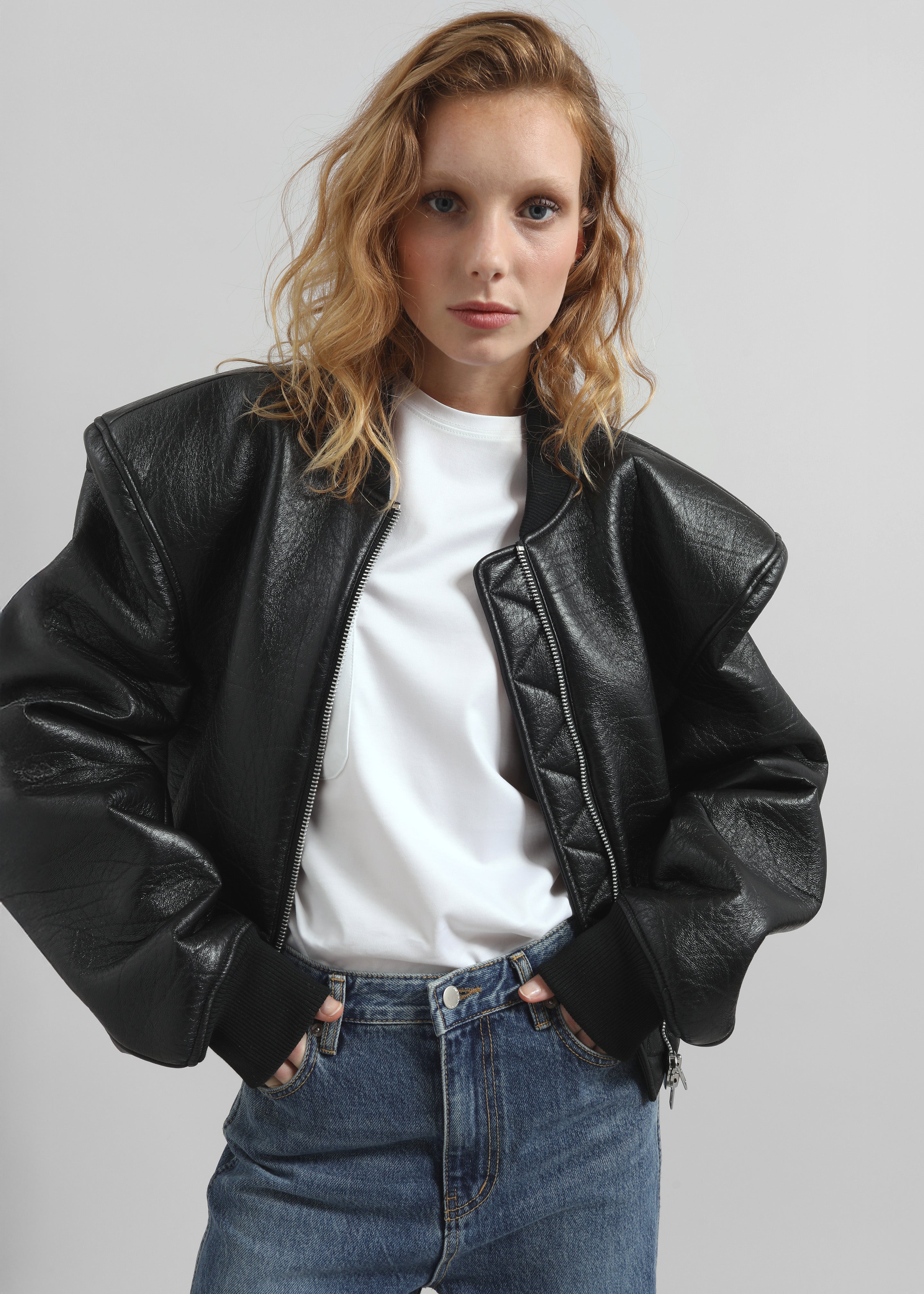 Glane Faux Leather Bomber Jacket - Black - 6