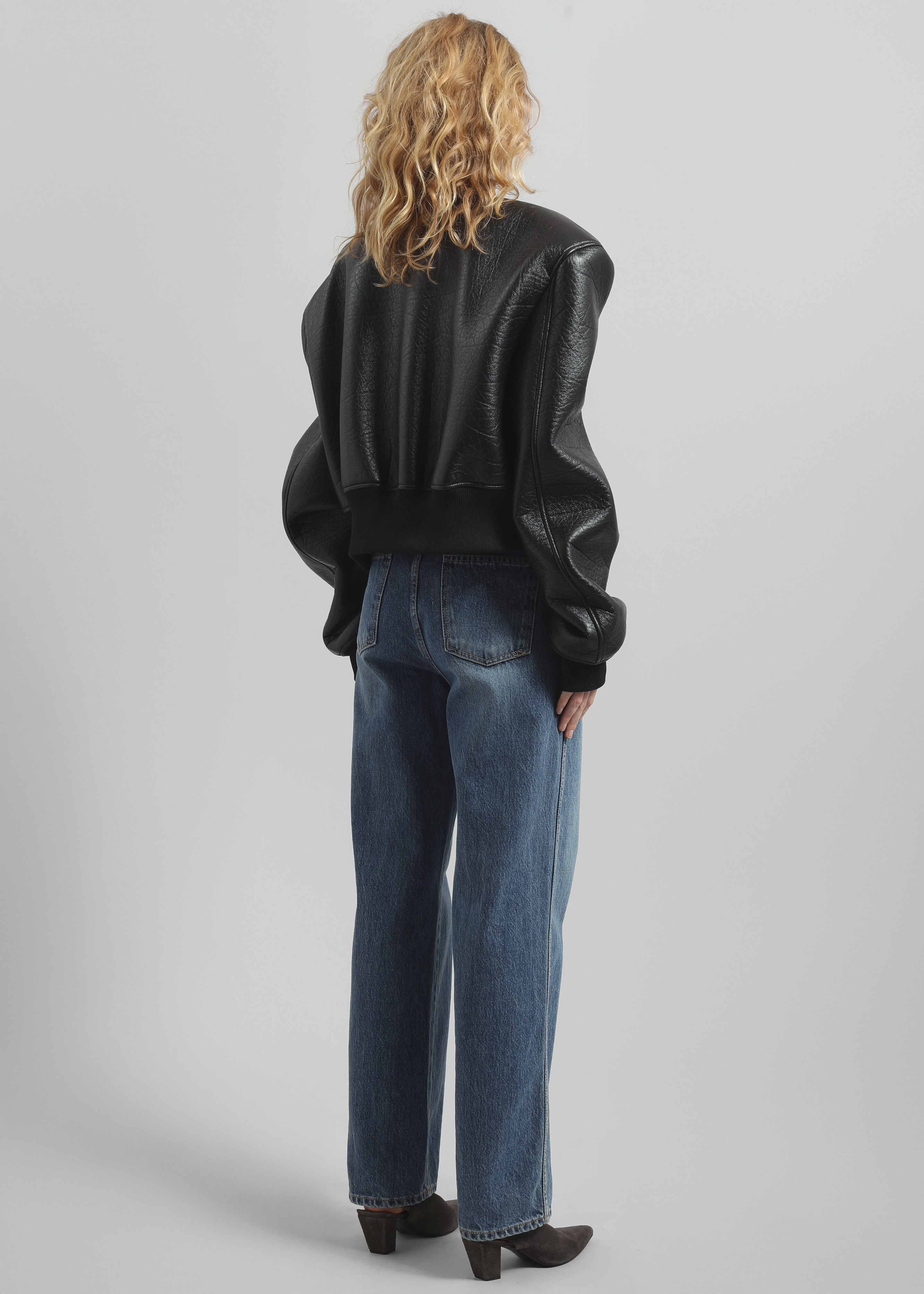 Glane Faux Leather Bomber Jacket - Black - 11