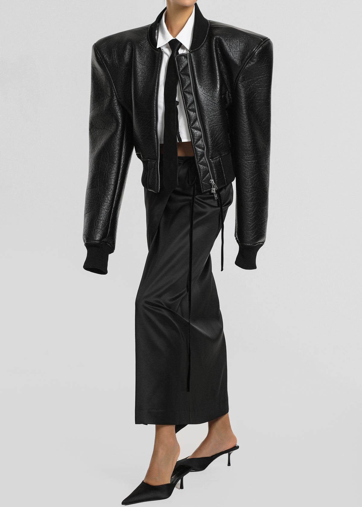 Glane Faux Leather Bomber Jacket - Black - 1