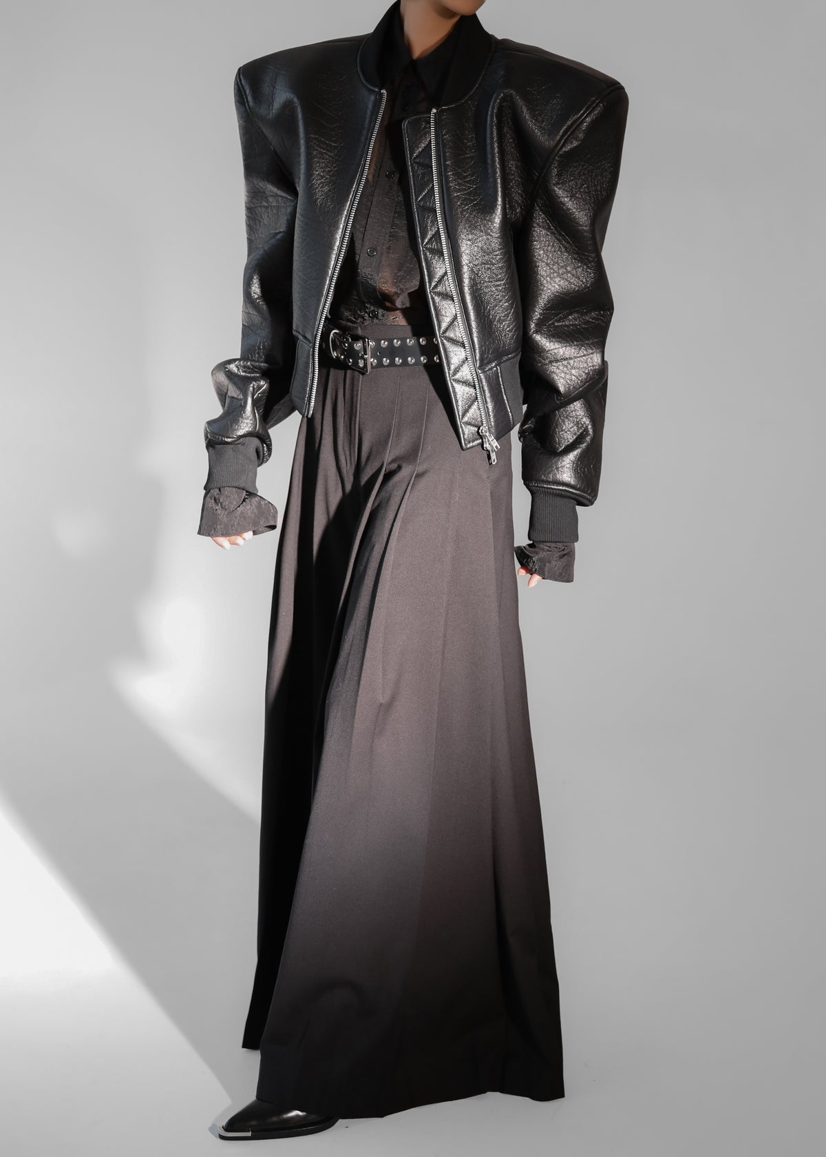 Glane Faux Leather Bomber Jacket - Black - 8
