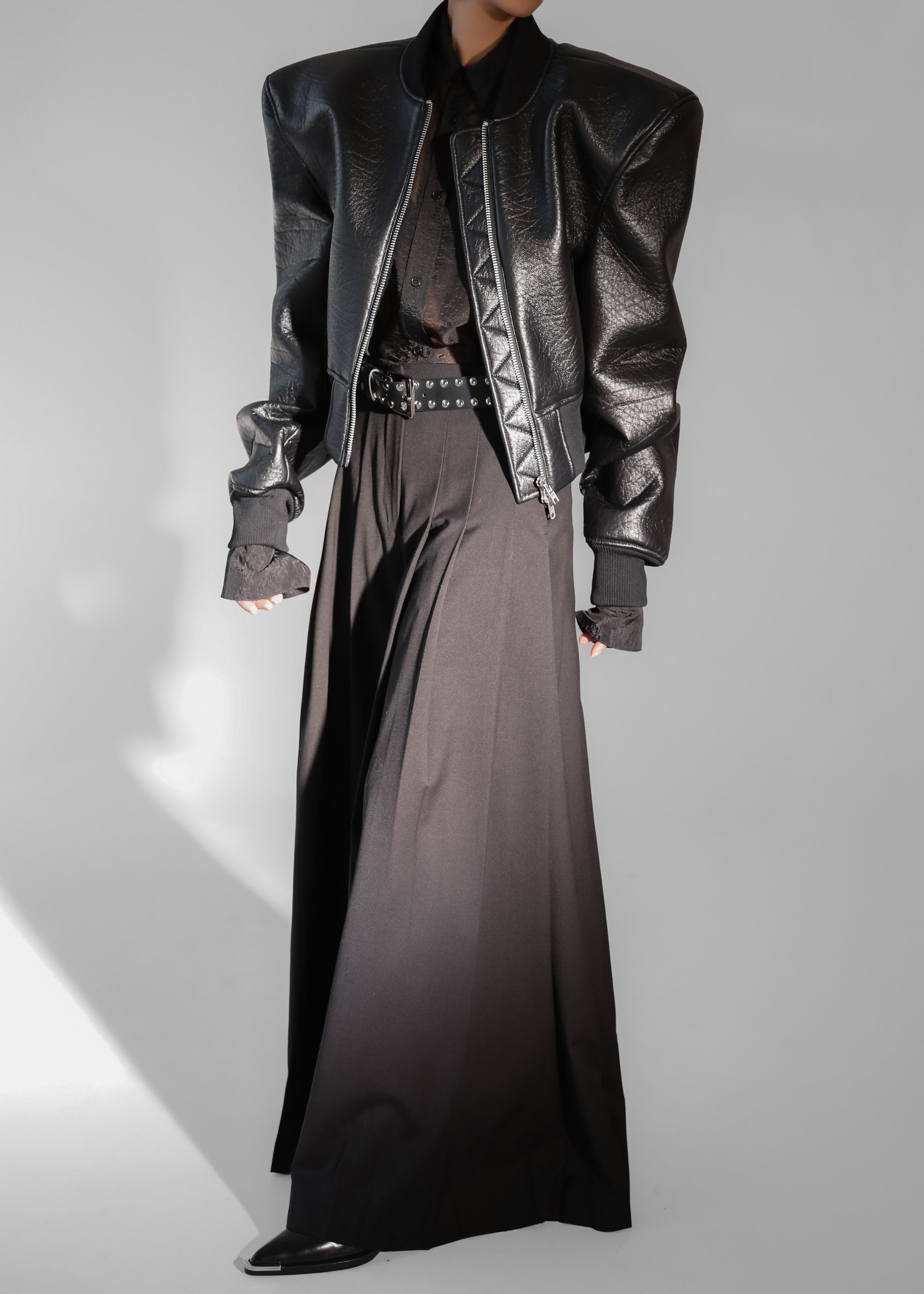 Glane Faux Leather Bomber Jacket - Black - 8
