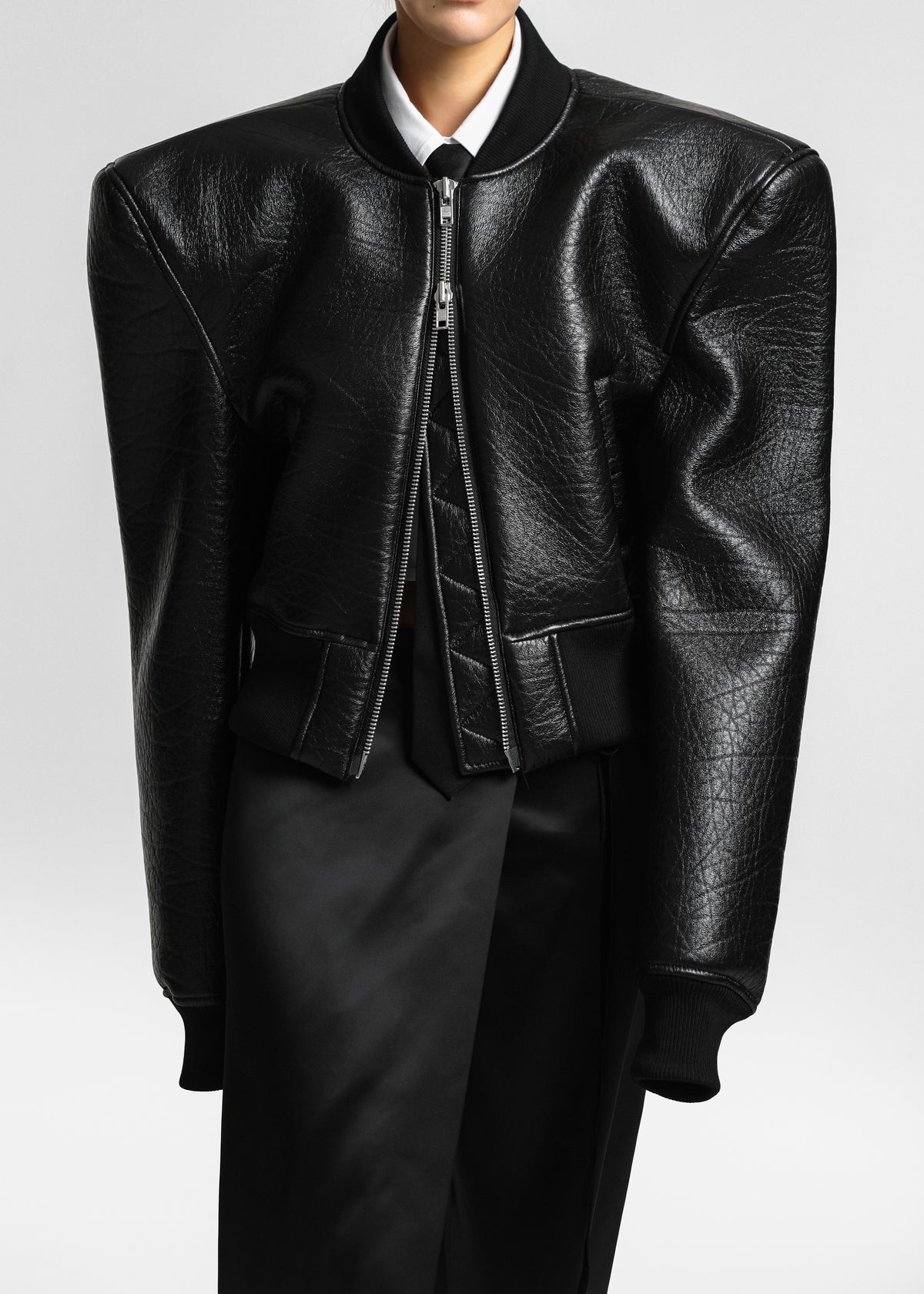 Glane Faux Leather Bomber Jacket - Black - 9
