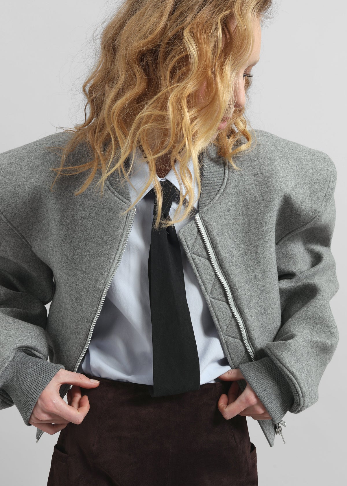 Glane Padded Wool Bomber Jacket - Grey Melange - 1