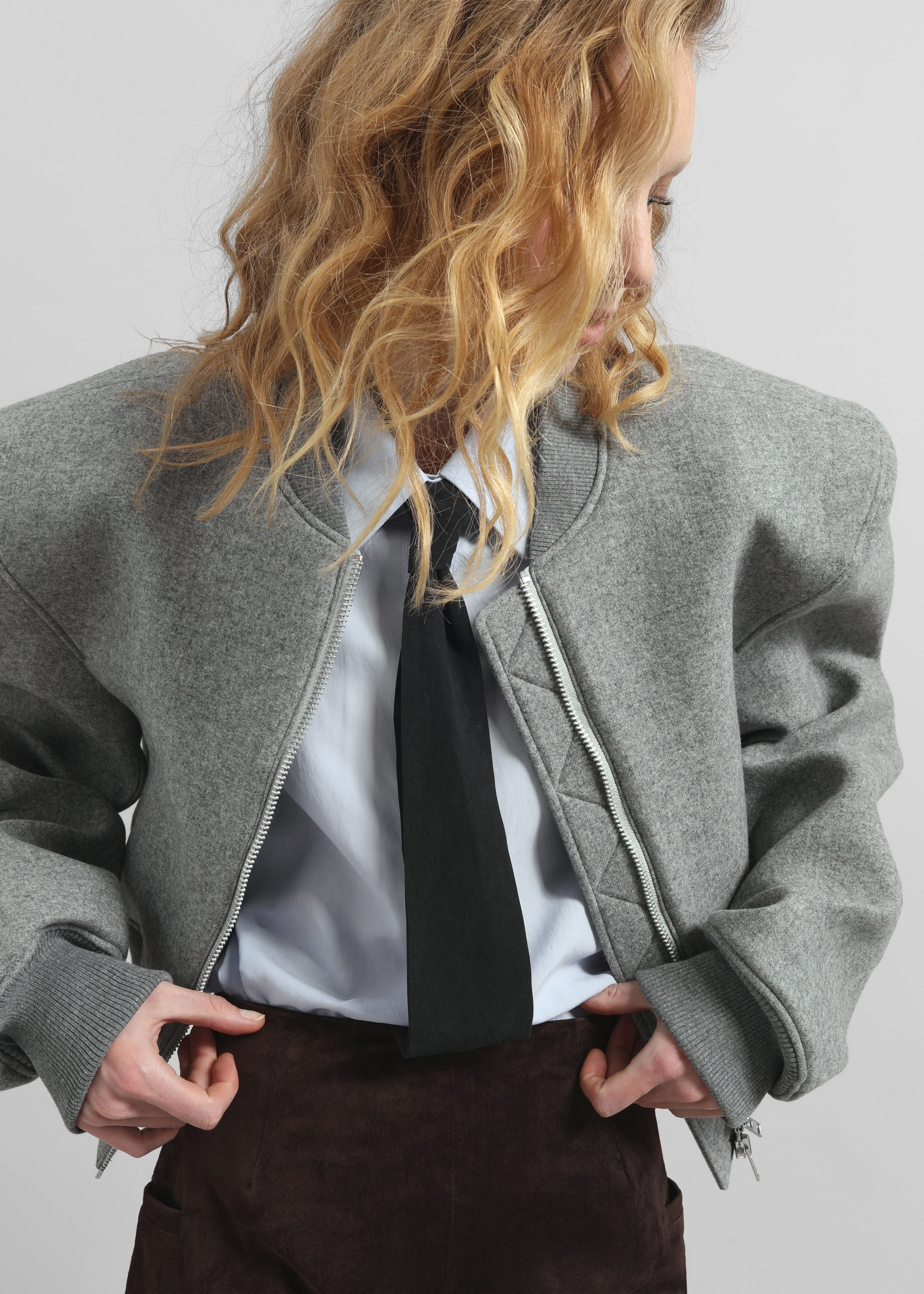 Glane Padded Wool Bomber Jacket - Grey Melange - 1