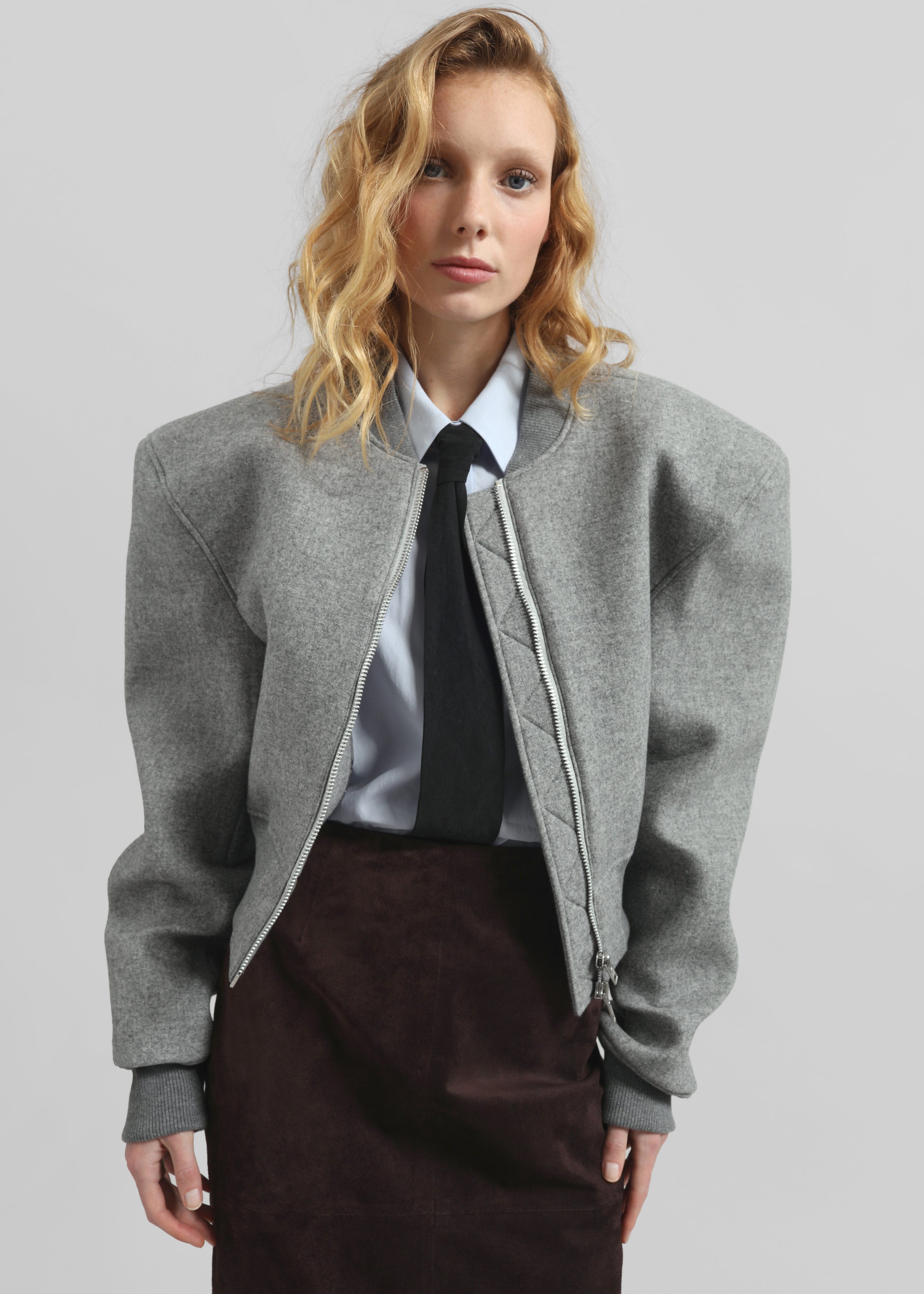 Glane Padded Wool Bomber Jacket - Grey Melange - 3