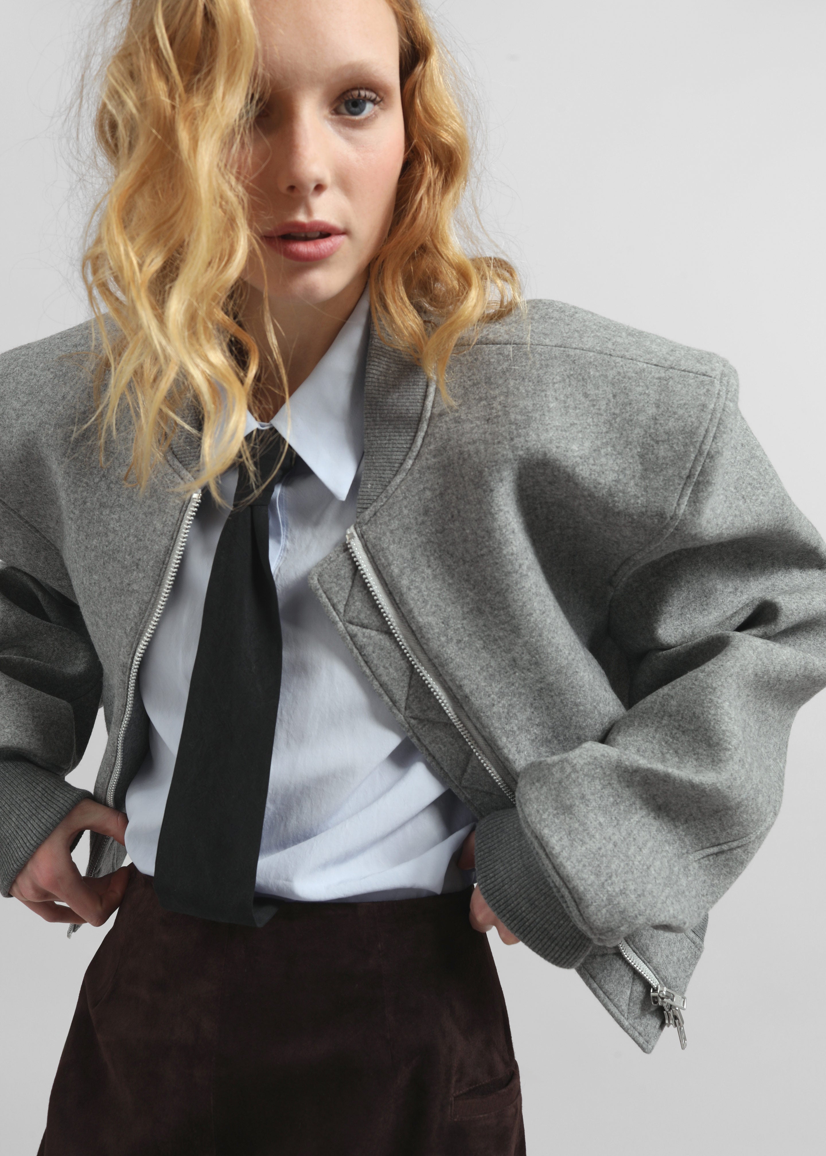 Glane Padded Wool Bomber Jacket - Grey Melange - 4