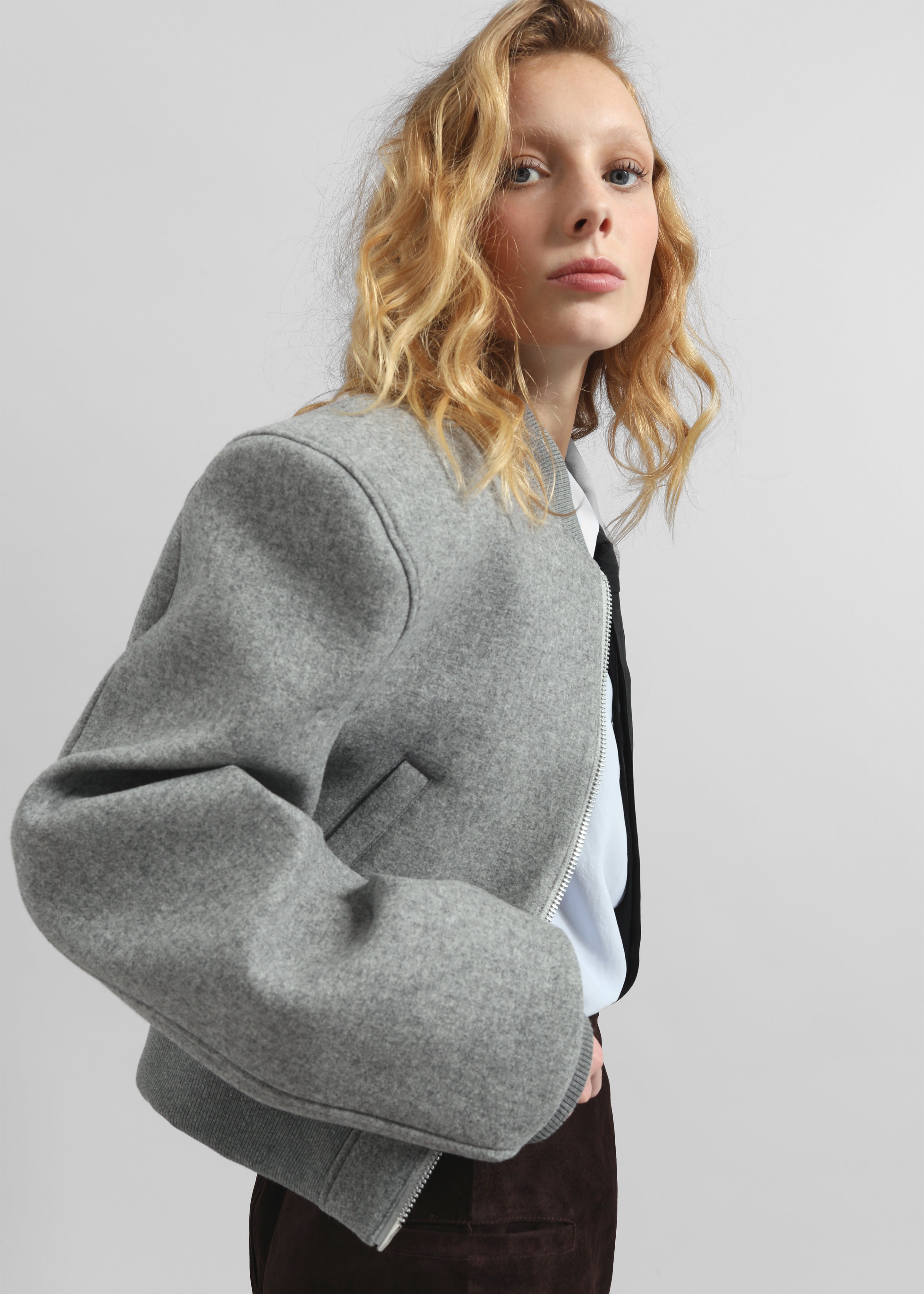 Glane Padded Wool Bomber Jacket - Grey Melange - 5