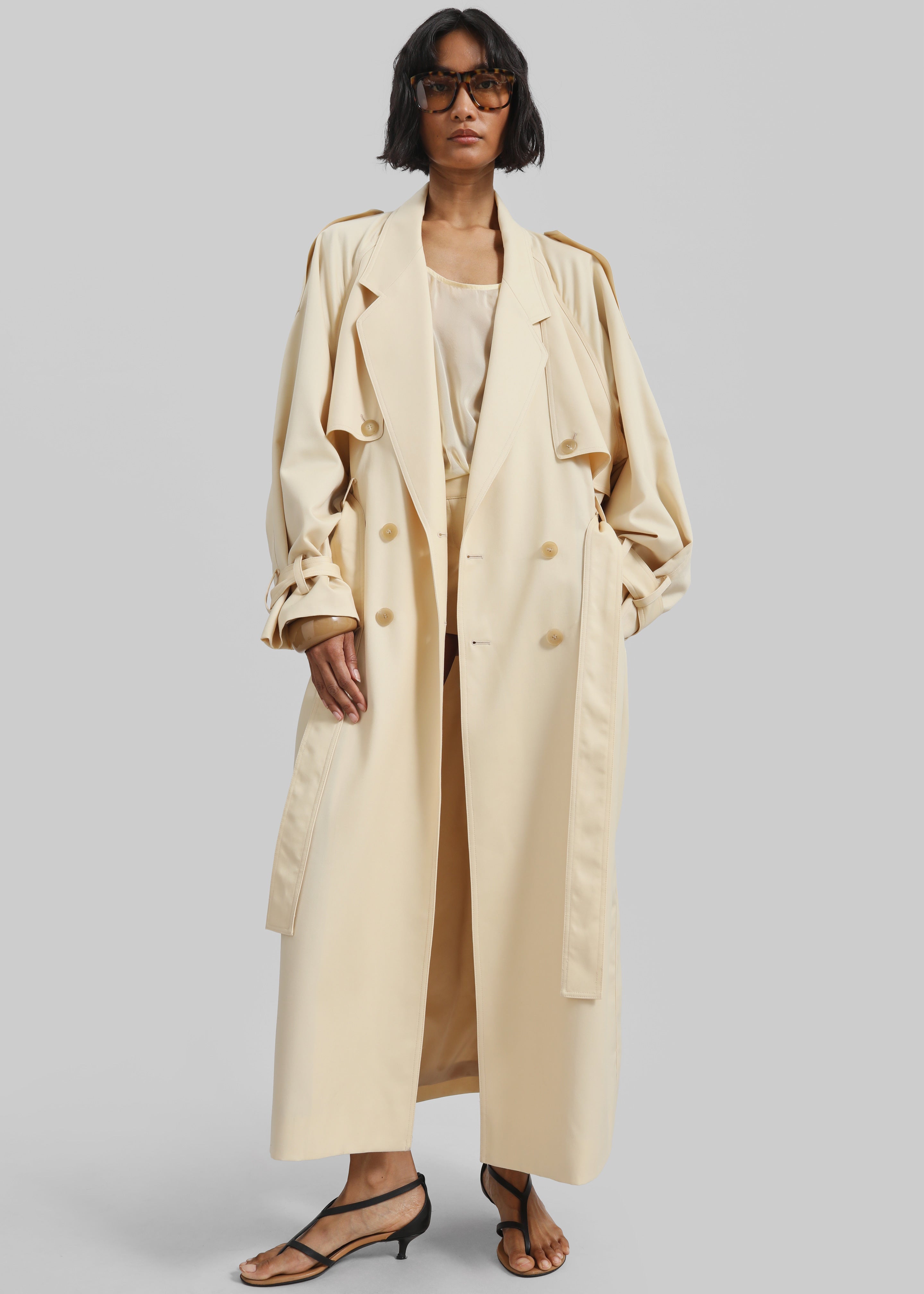 Glendale Double Belt Loop Trench - Pale Yellow - 4