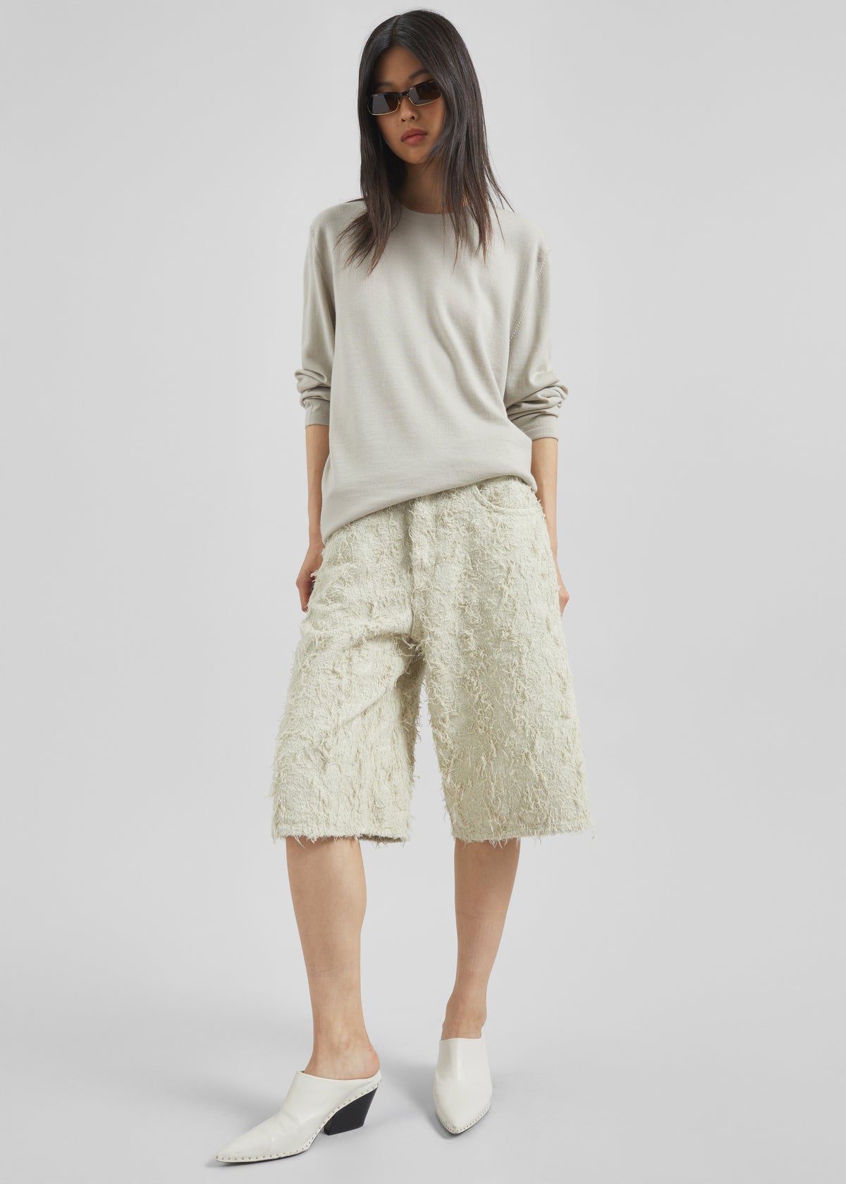 Haikure New Becky Fur Denim Shorts - Ecru - 5