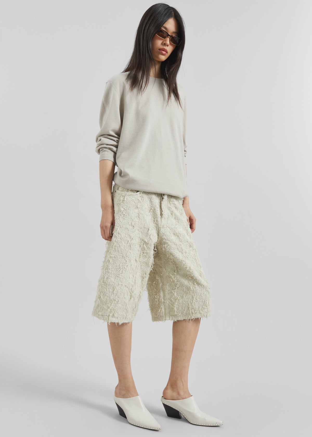 Haikure New Becky Fur Denim Shorts - Ecru - 1