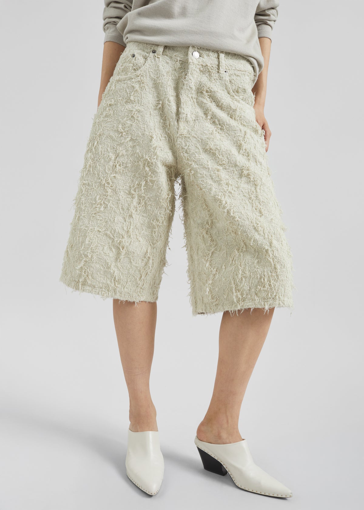 Haikure New Becky Fur Denim Shorts - Ecru - 2