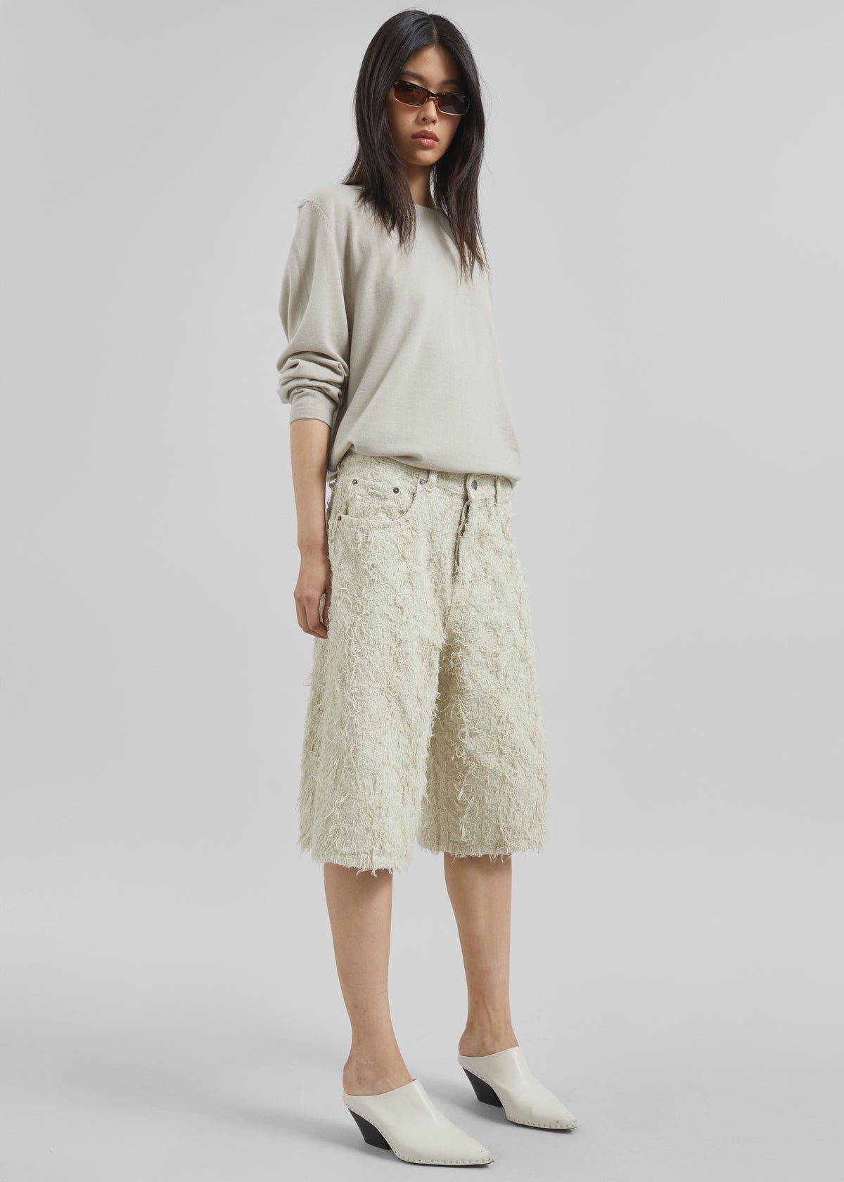 Haikure New Becky Fur Denim Shorts - Ecru - 7