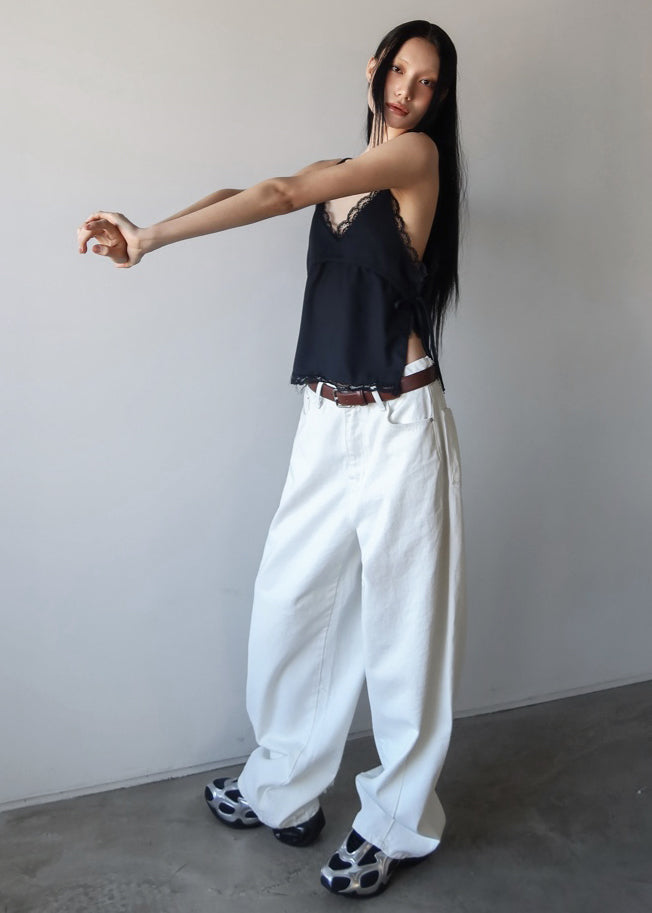 Halgar Frayed Seam Barrel-Leg Jeans - White - 10