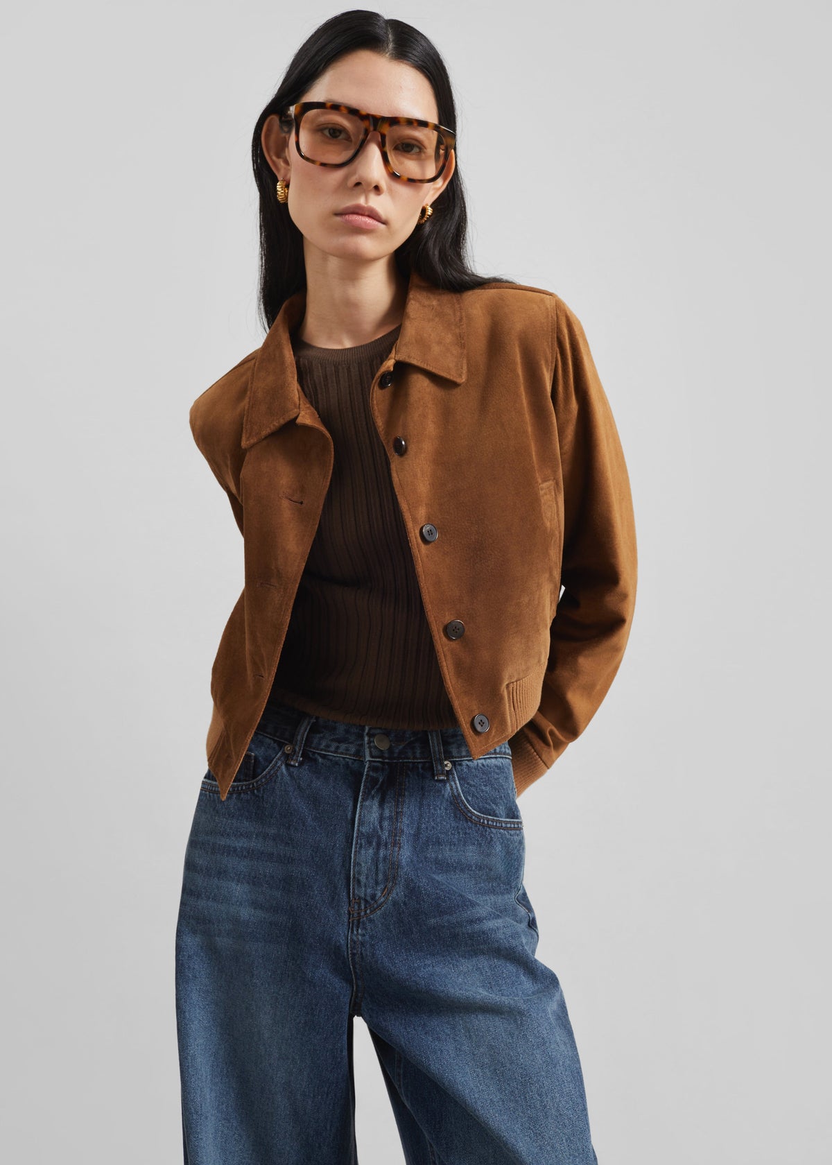 Hartford Suede Short Jacket - Dark Camel - 1