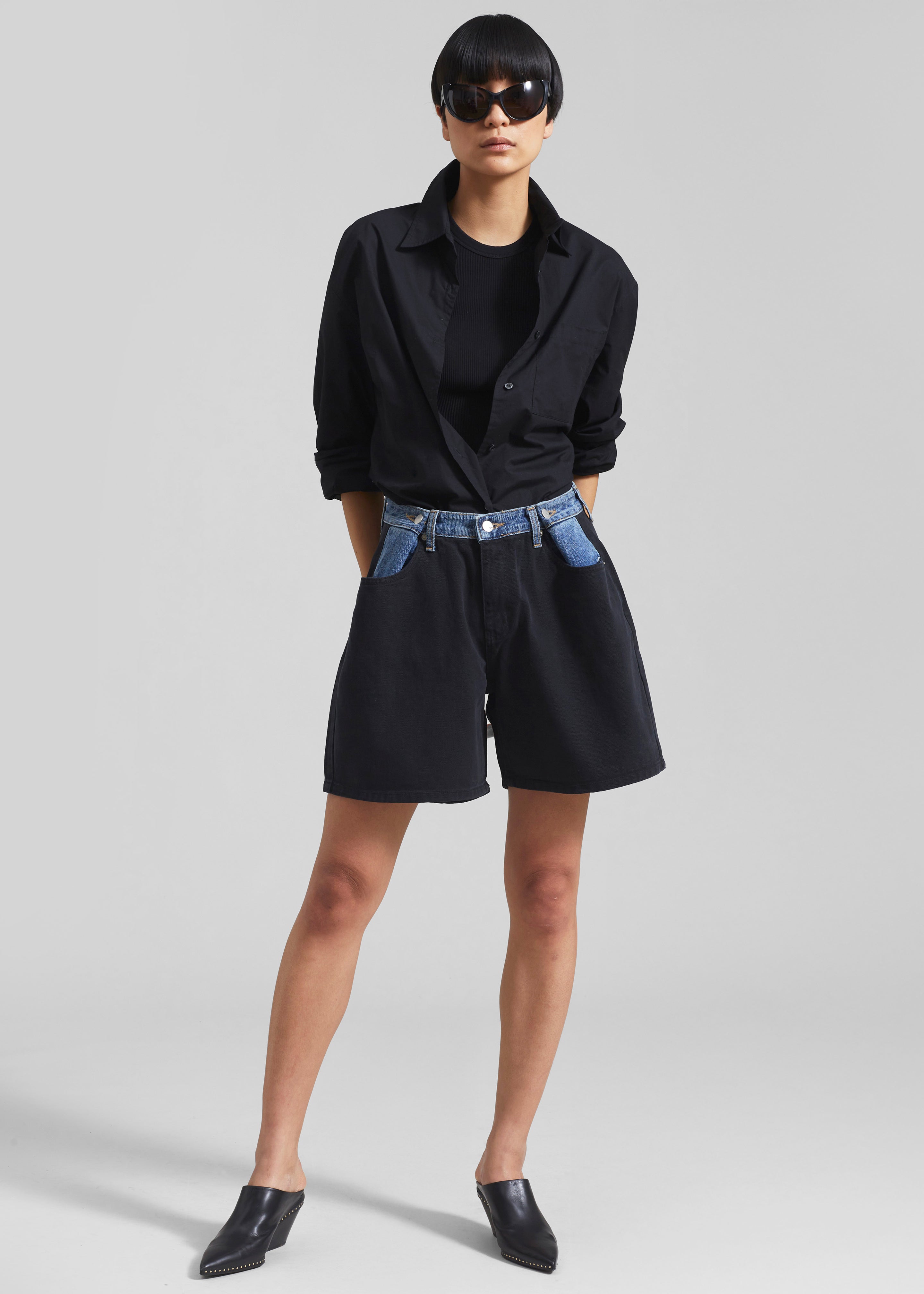 Hayla Contrast Denim Shorts - Black/blue - 4