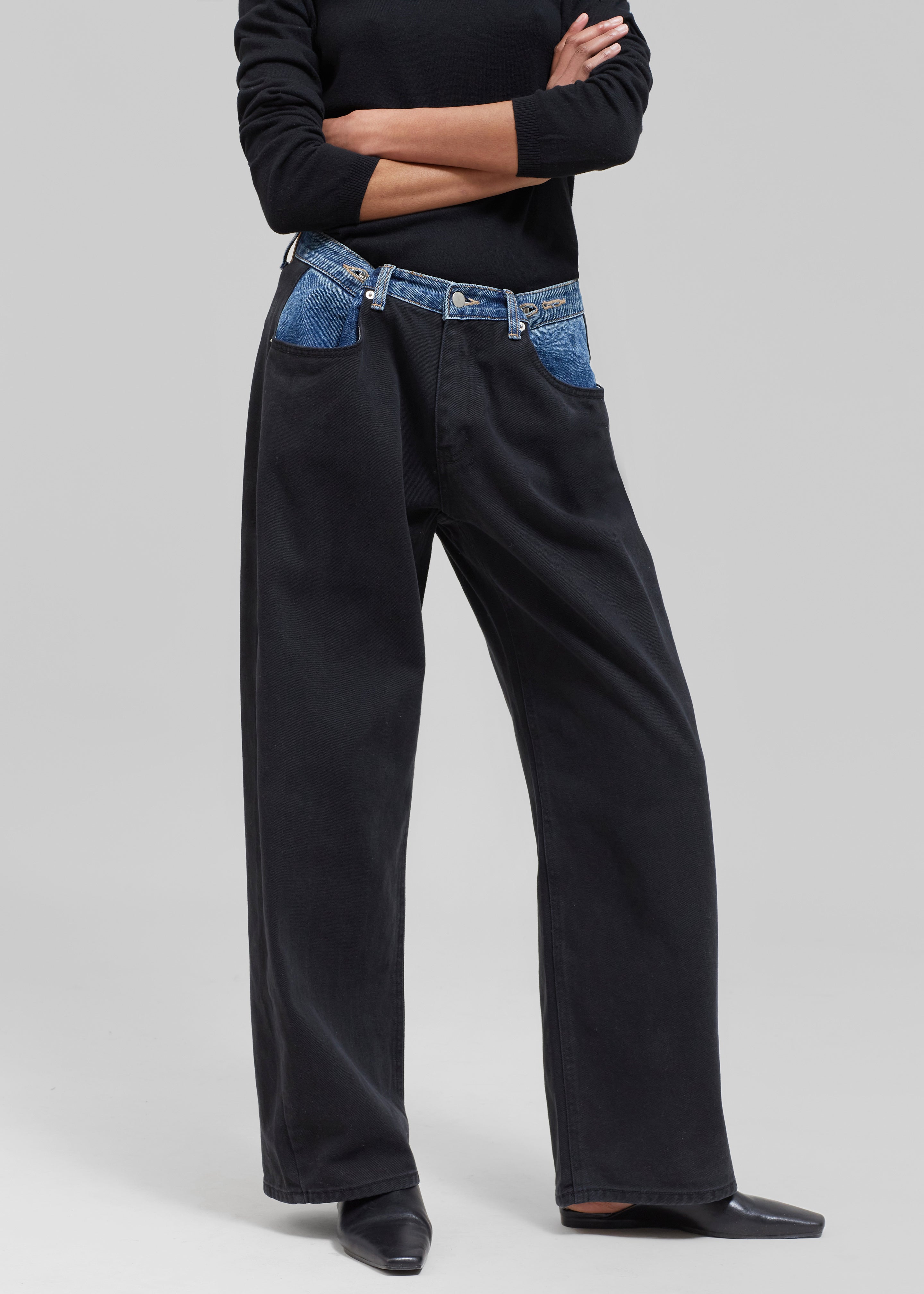 Hayla Contrast Denim Pants - Black/Blue - 8
