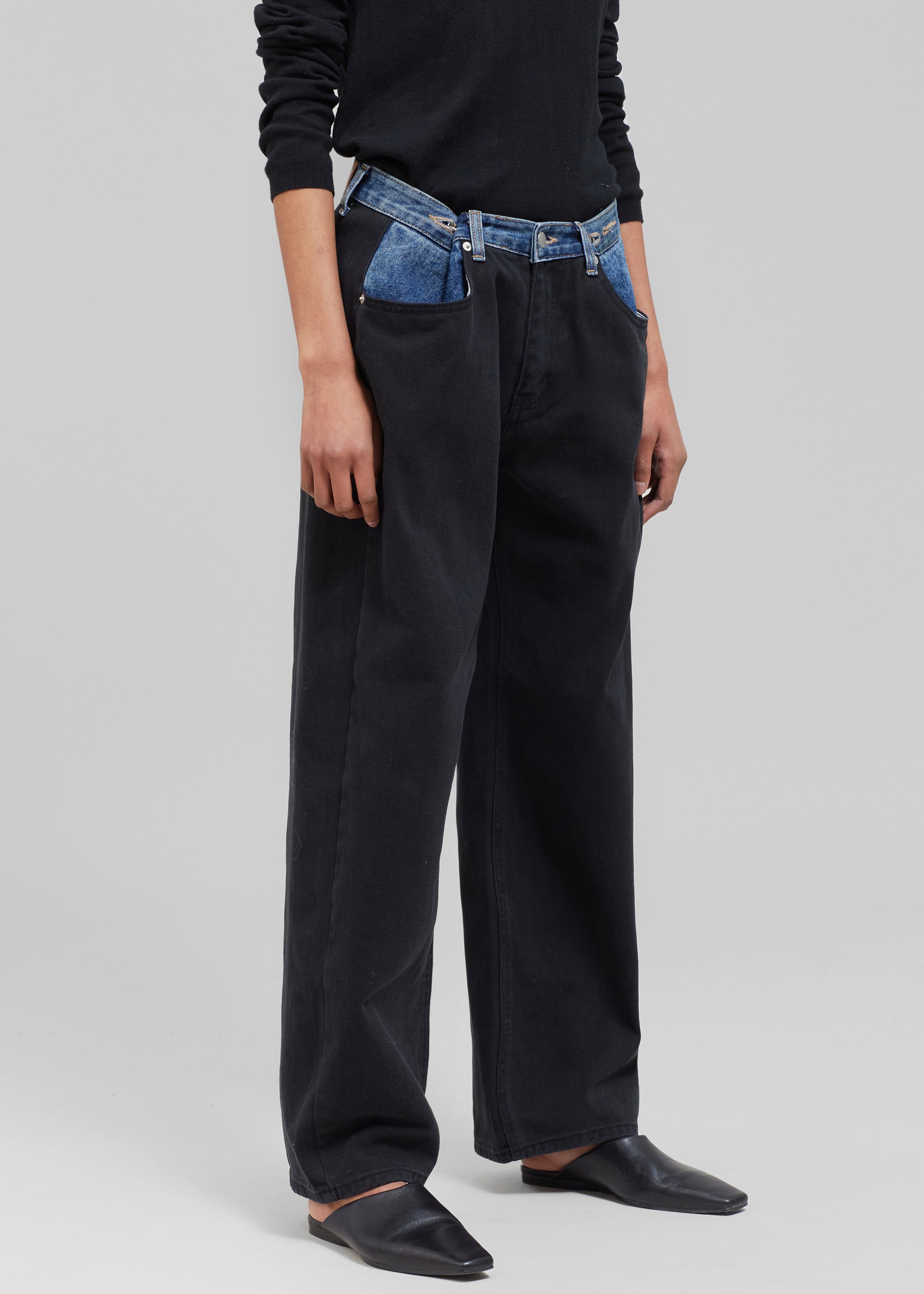 Hayla Contrast Denim Pants - Black/Blue - 6