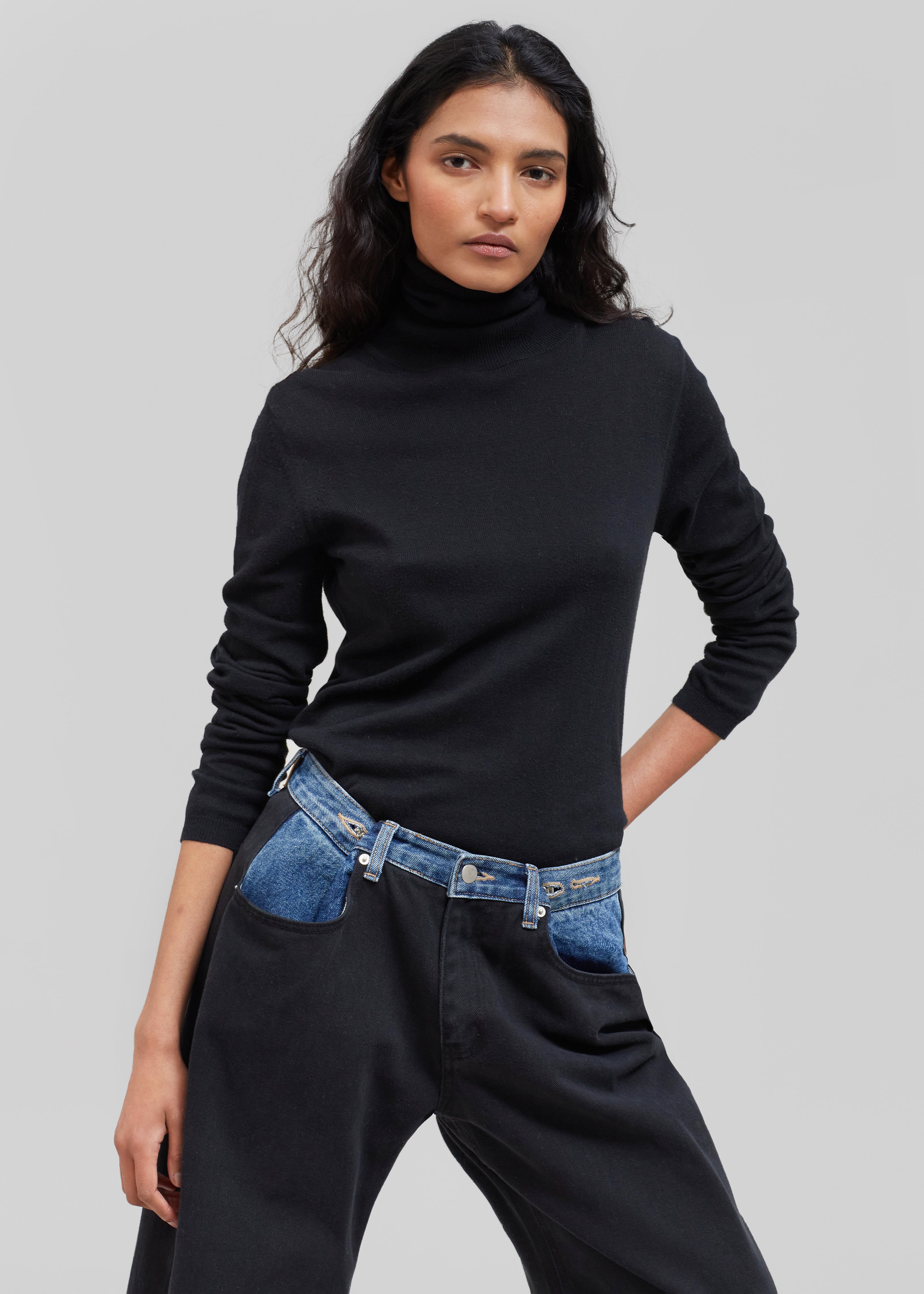 Hayla Contrast Denim Pants - Black/Blue - 7
