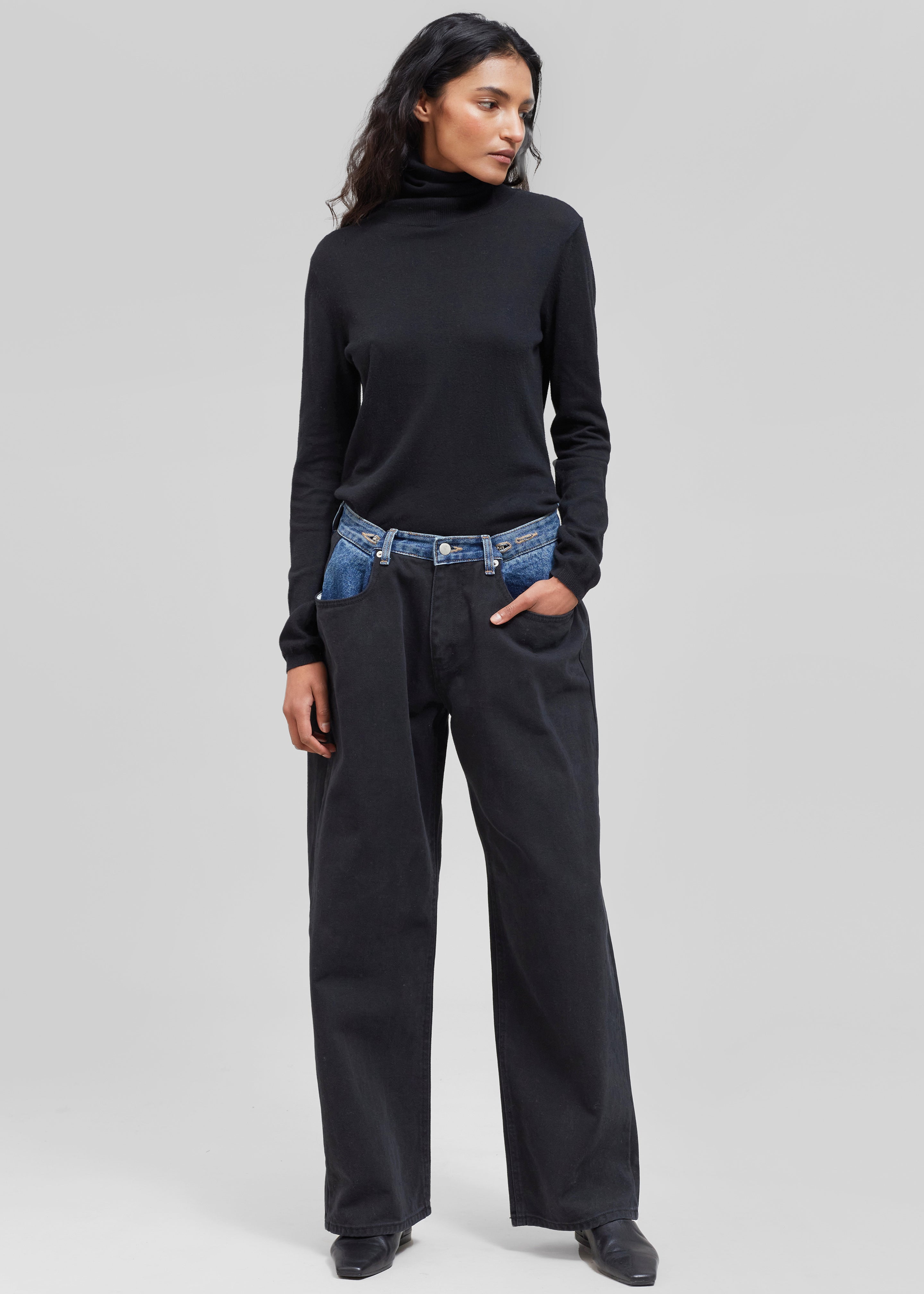 Hayla Contrast Denim Pants - Black/Blue - 4