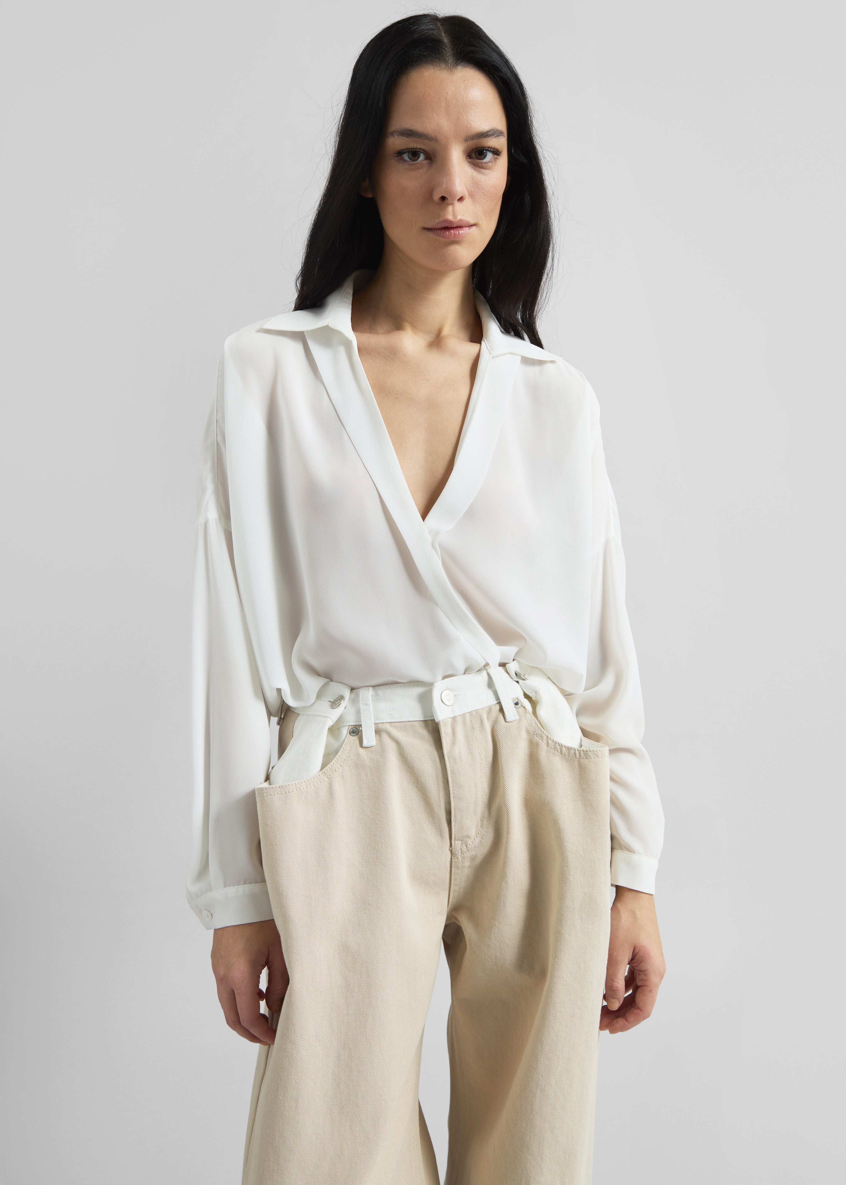 Hayla Contrast Denim Pants - Beige/Off White - 5