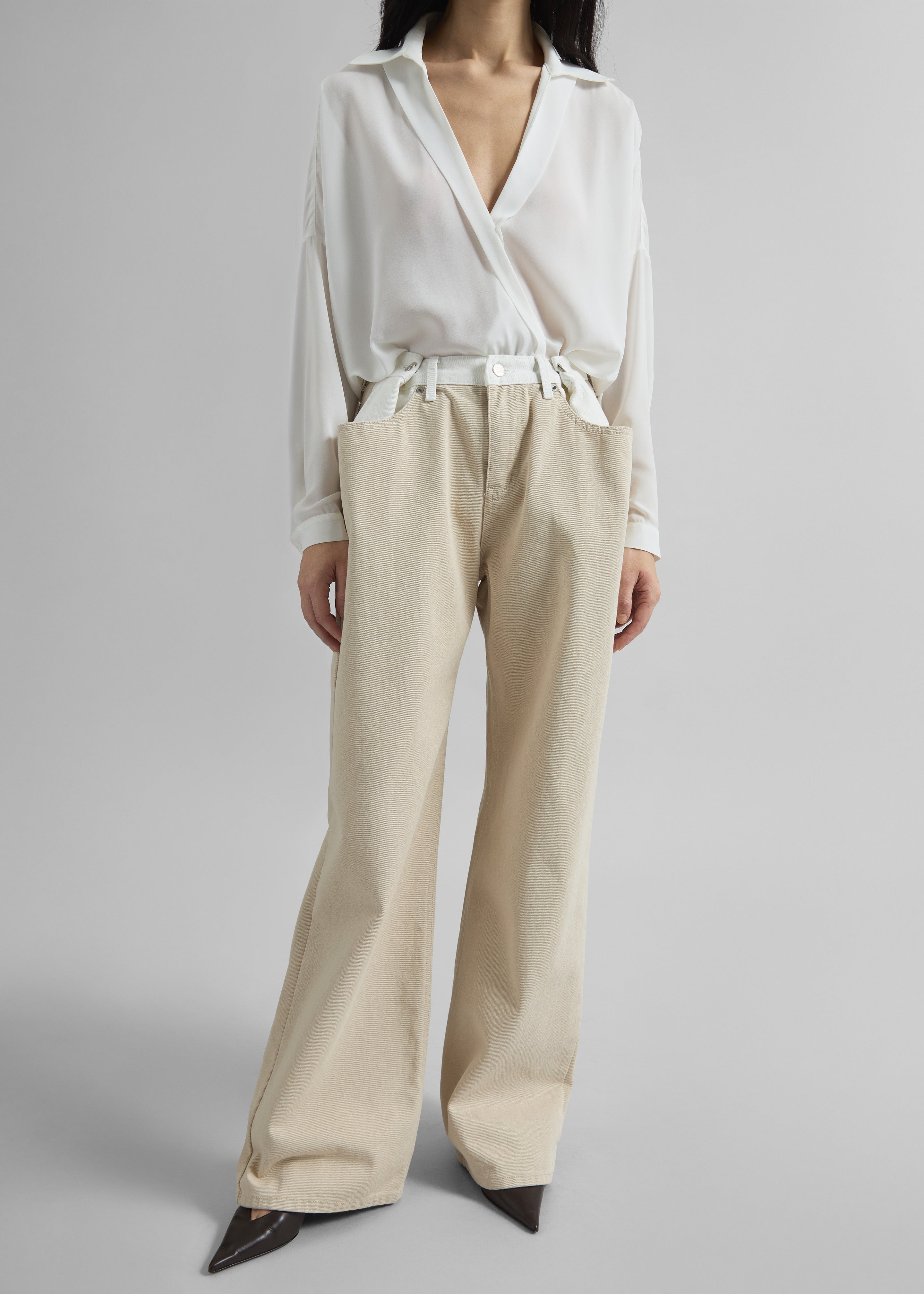 Hayla Contrast Denim Pants - Beige/Off White - 2