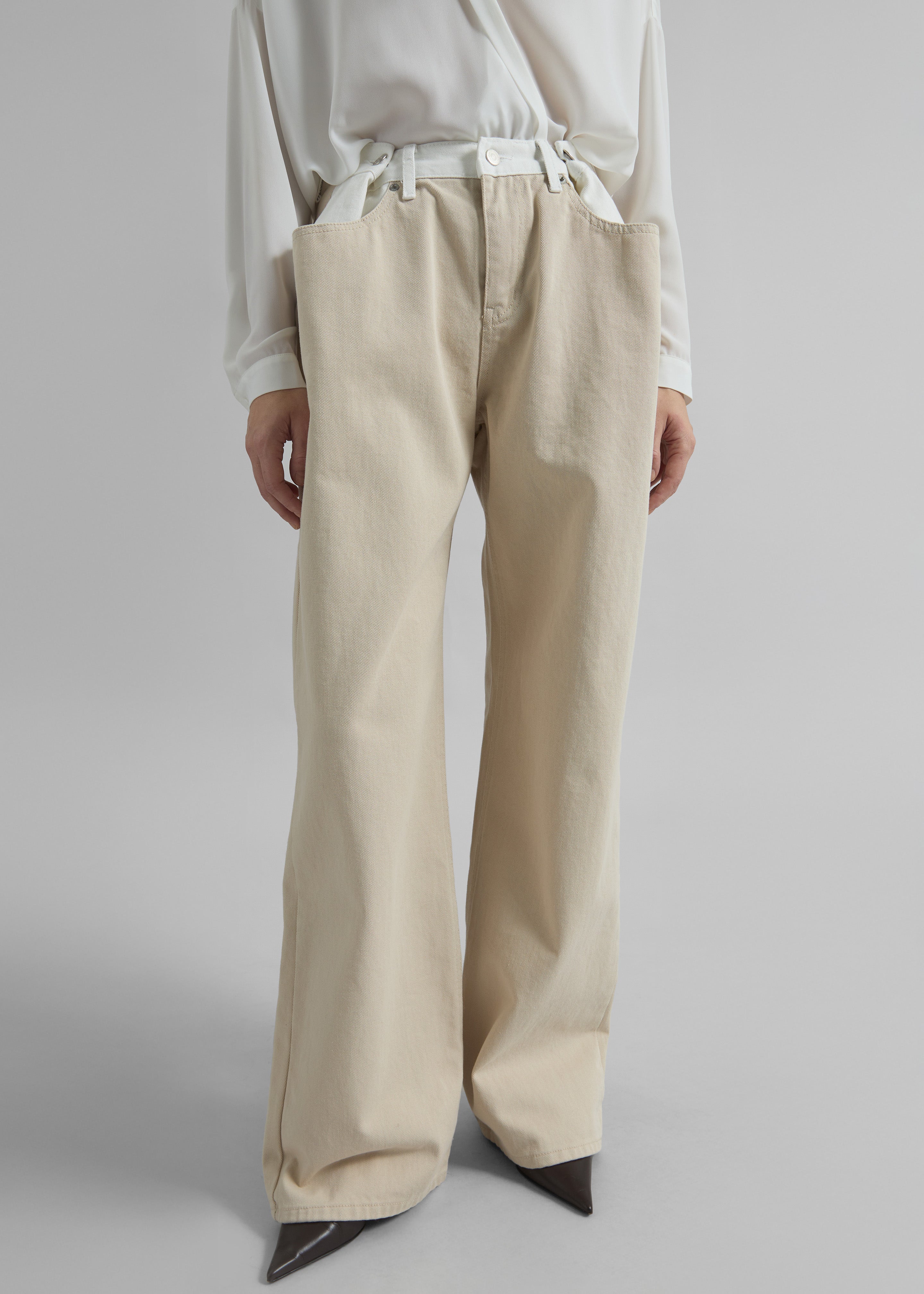 Hayla Contrast Denim Pants - Beige/Off White - 4