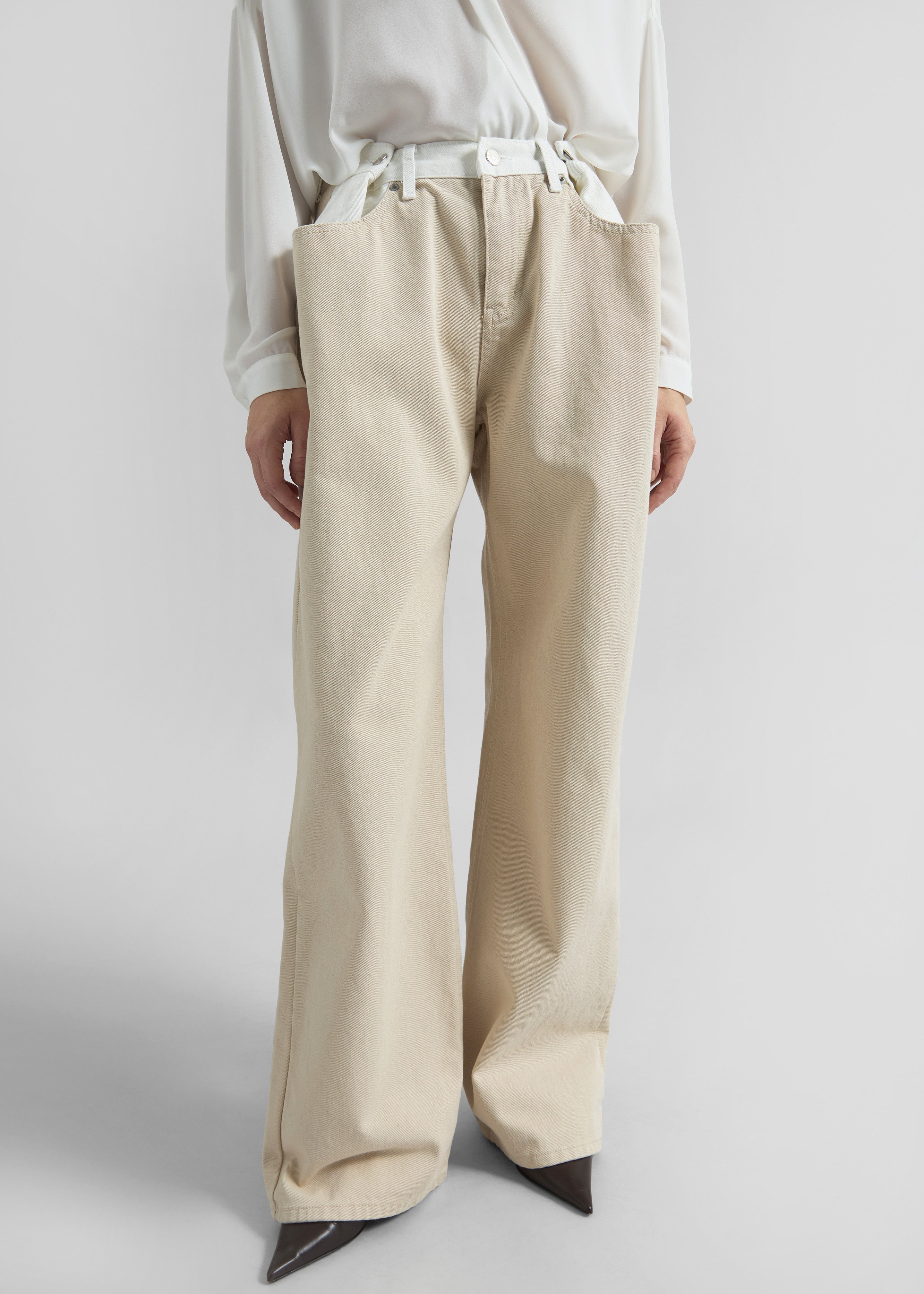Hayla Contrast Denim Pants - Beige/Off White - 4