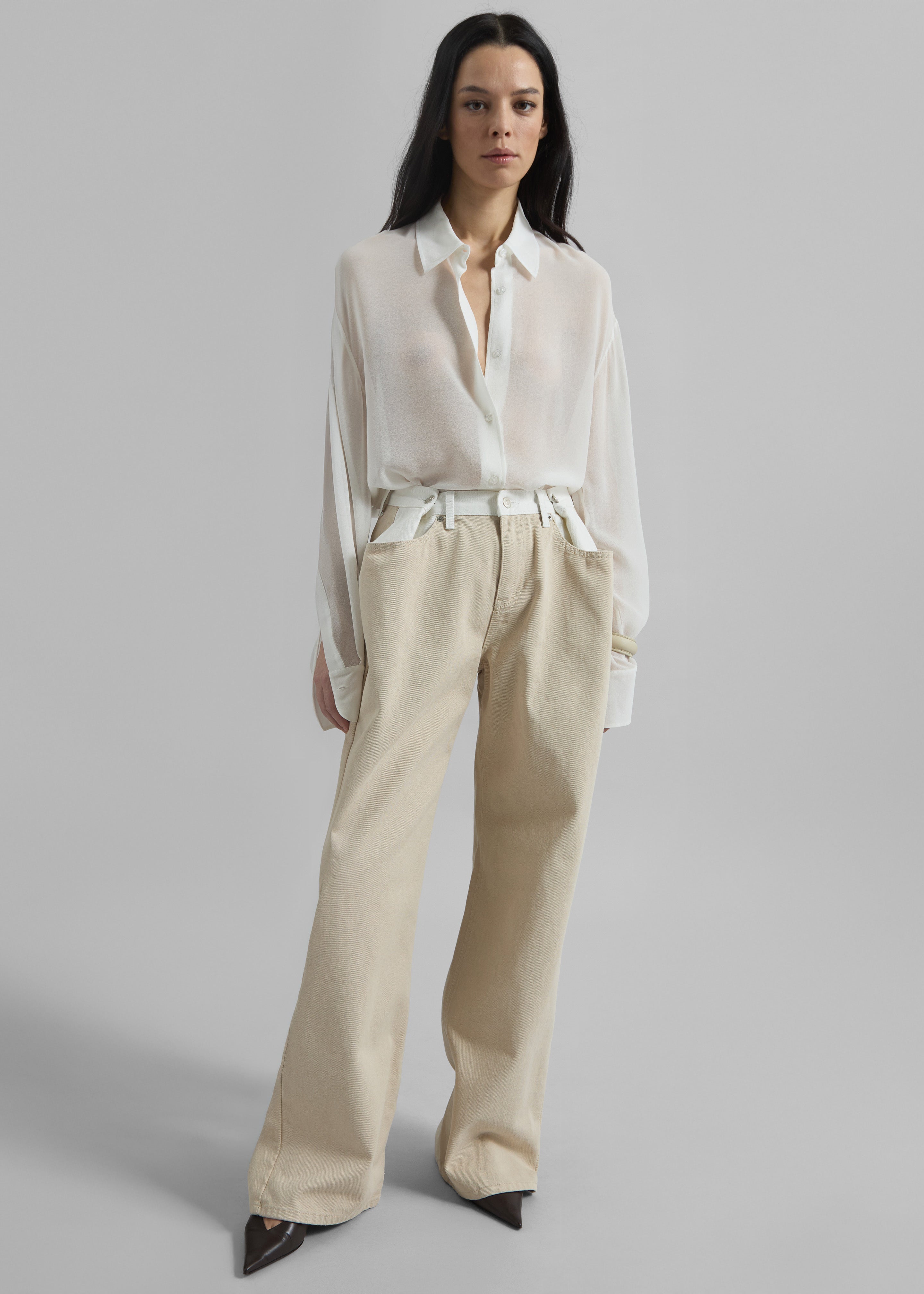 Hayla Contrast Denim Pants - Beige/Off White - 1