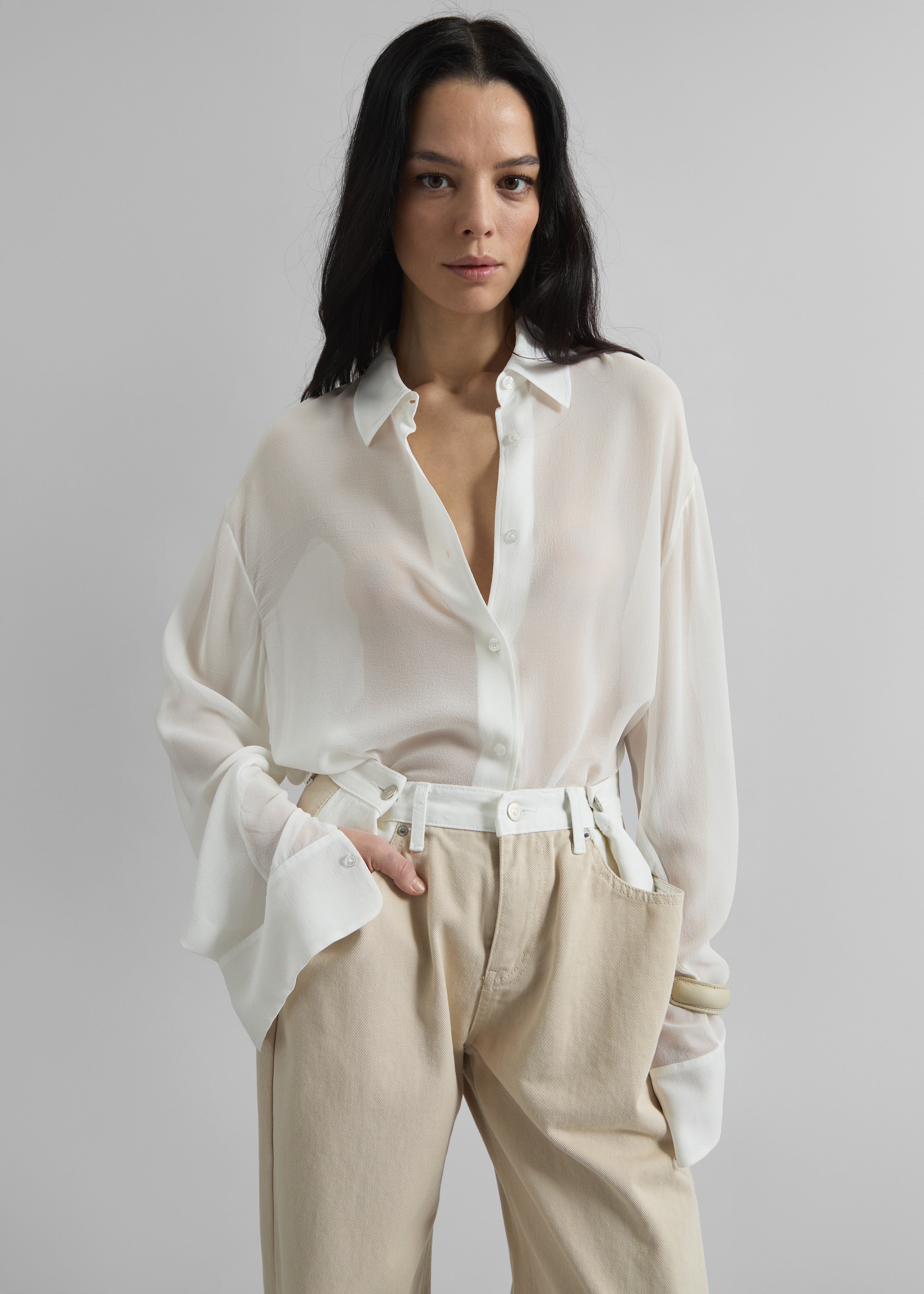 Hayla Contrast Denim Pants - Beige/Off White - 6
