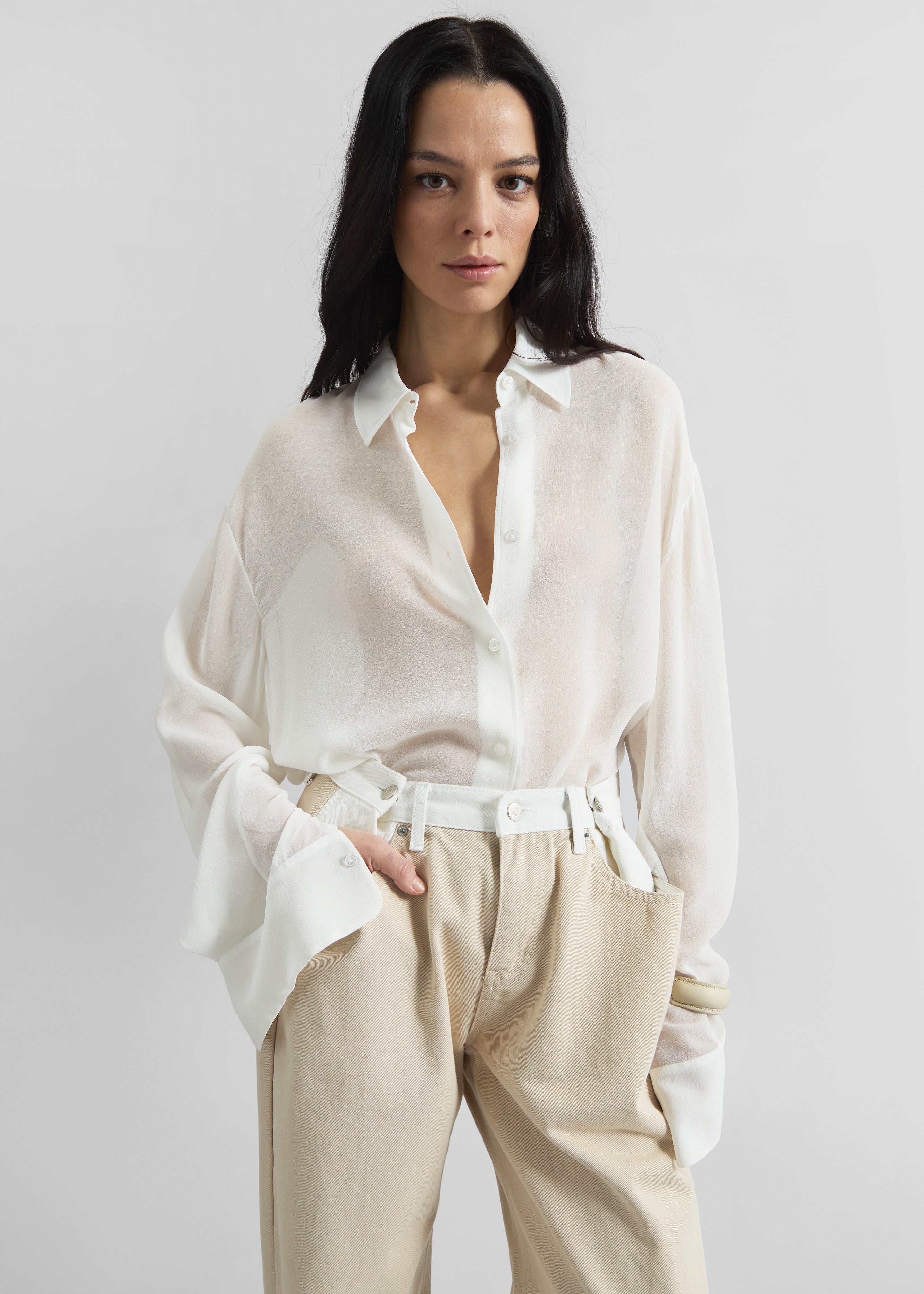 Hayla Contrast Denim Pants - Beige/Off White - 7