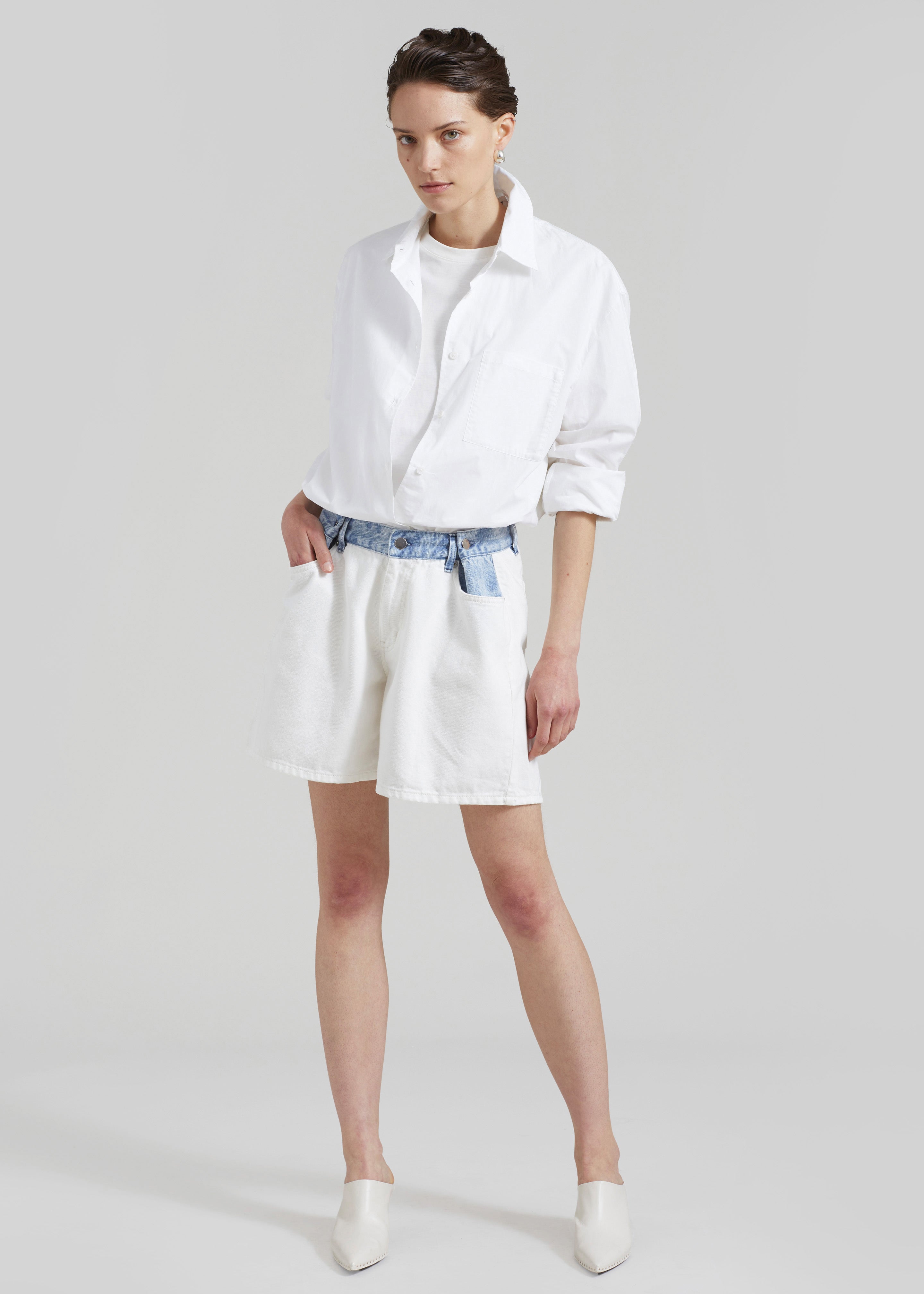 Hayla Contrast Denim Shorts - Off White/Blue - 8
