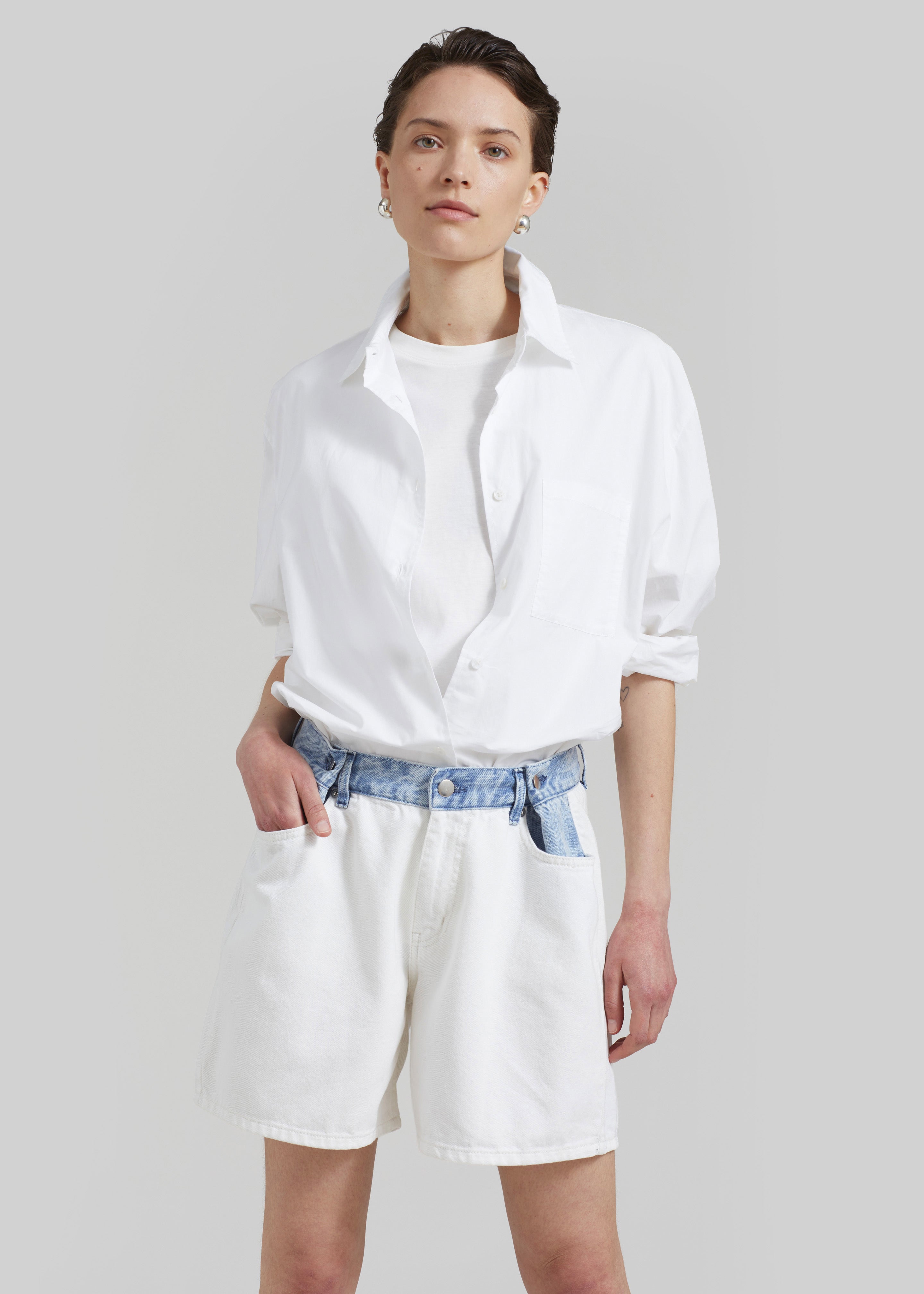 Hayla Contrast Denim Shorts - Off White/Blue - 6