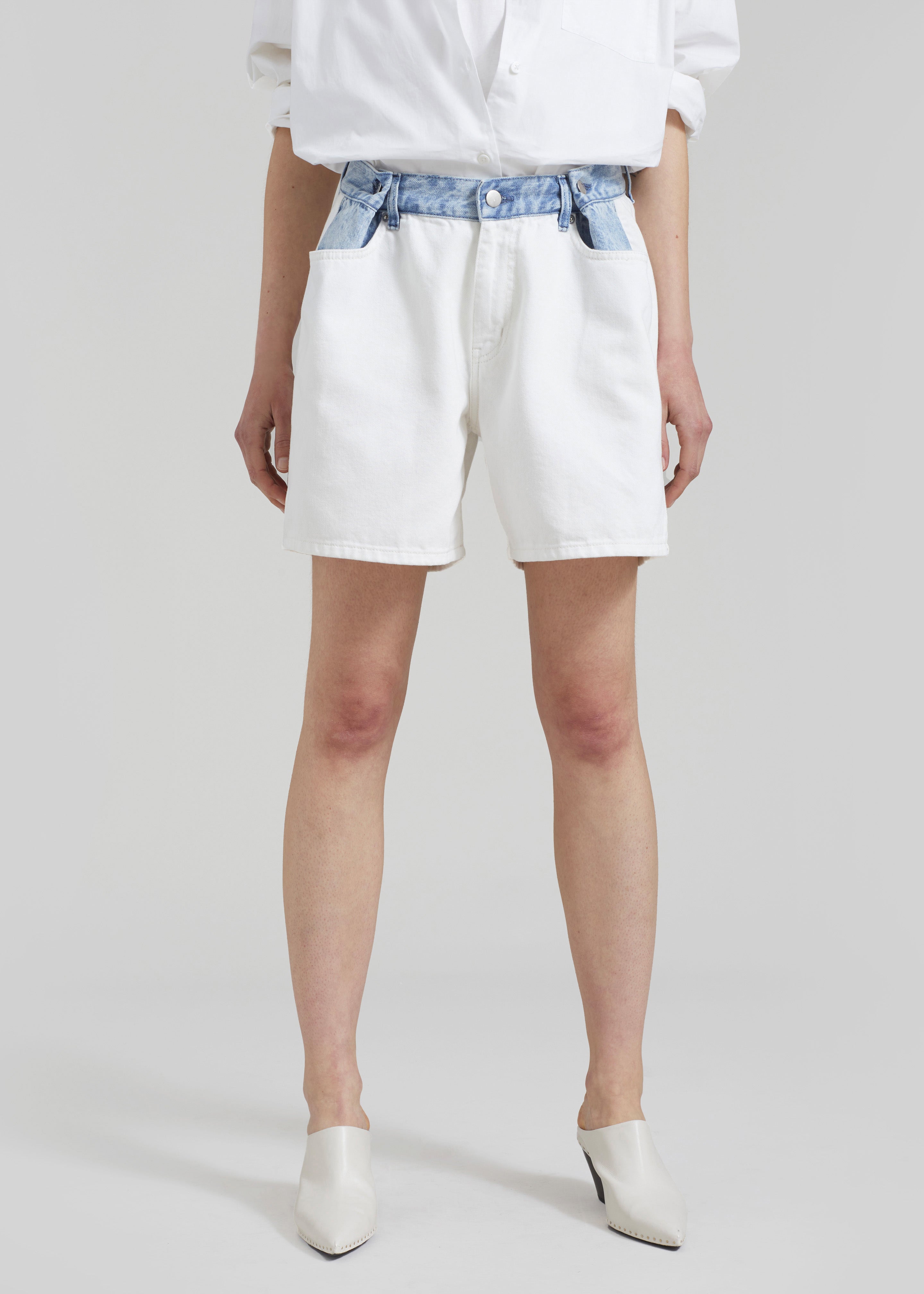 Hayla Contrast Denim Shorts - Off White/Blue - 4
