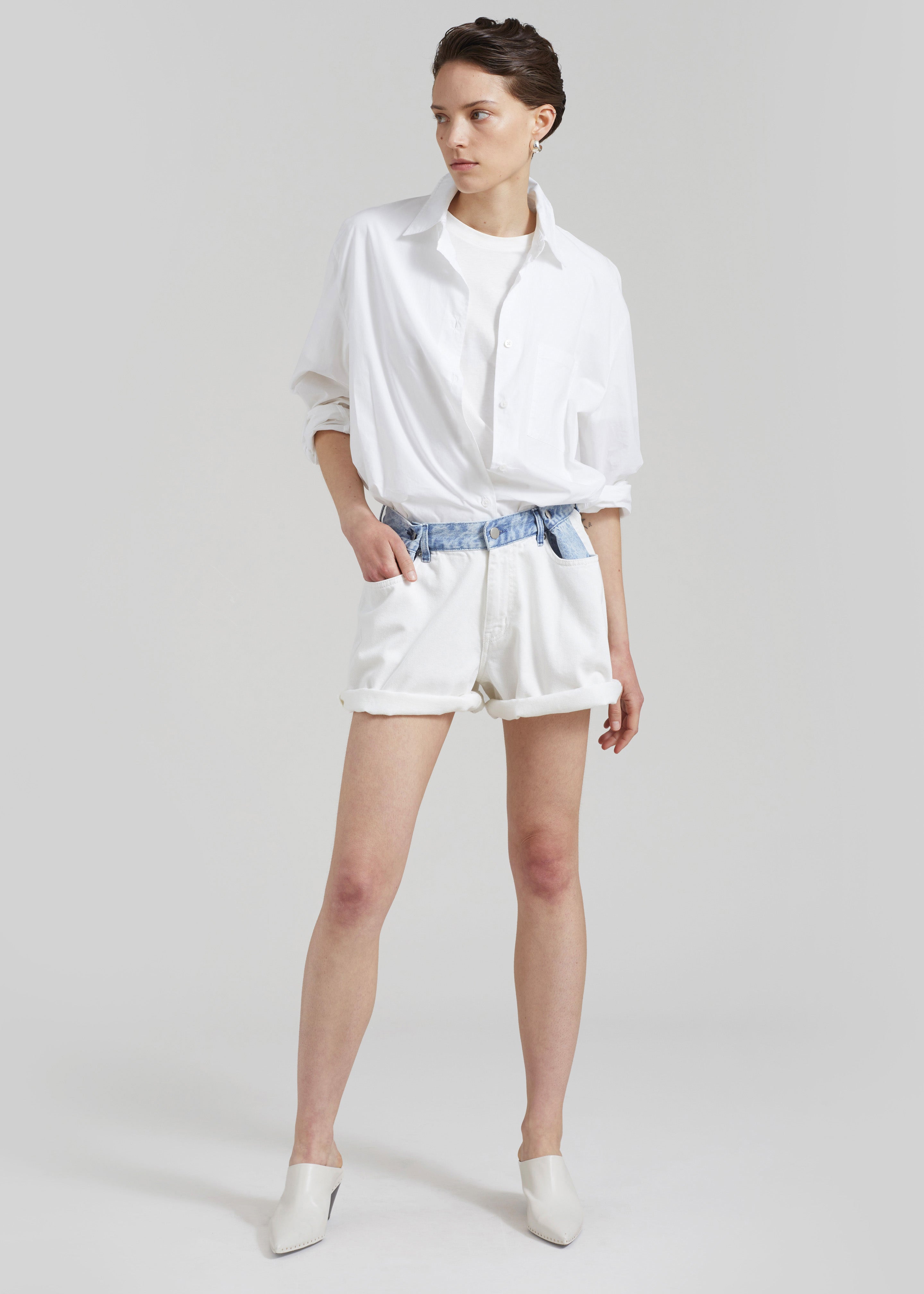 Hayla Contrast Denim Shorts - Off White/Blue - 3