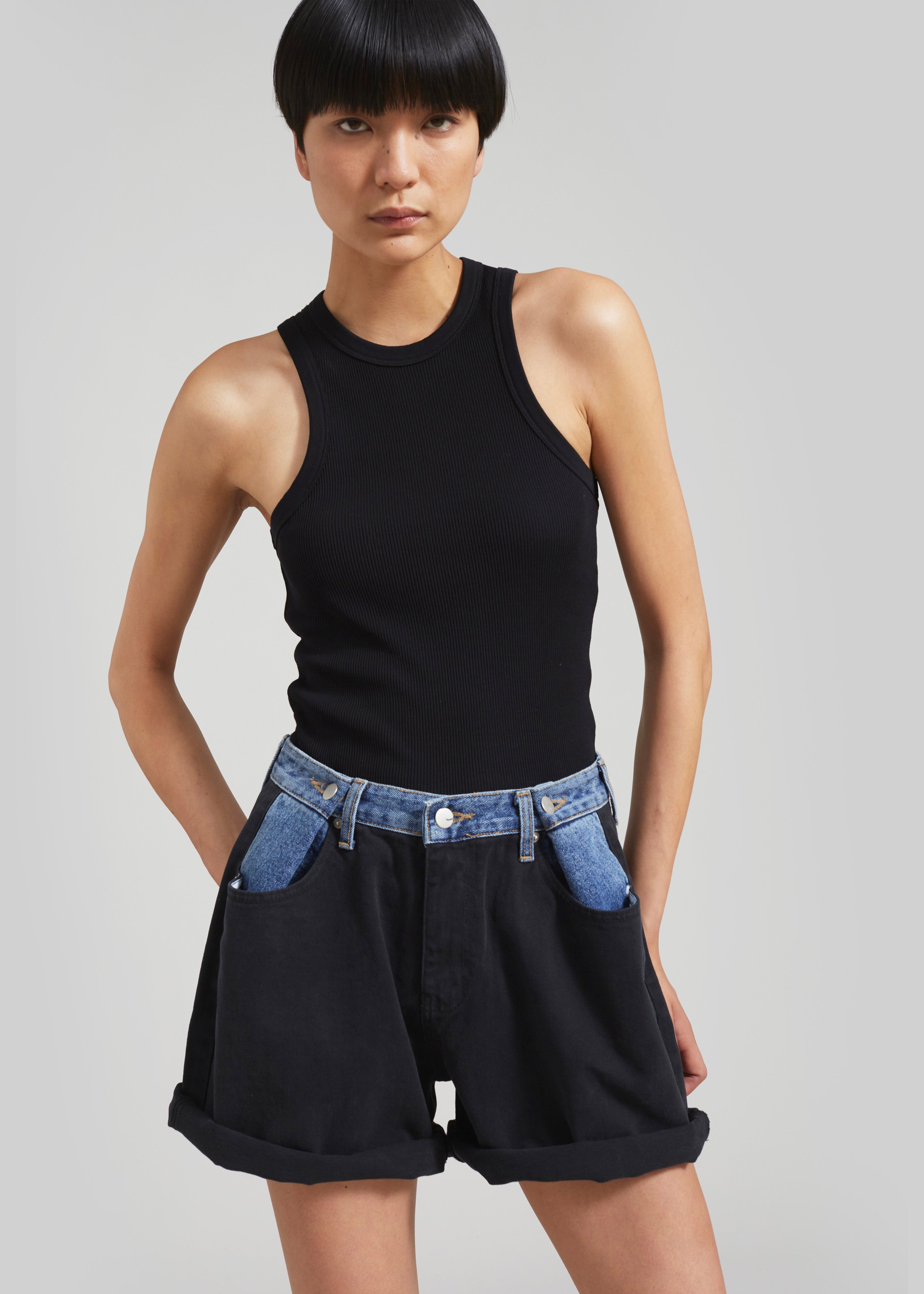 Hayla Contrast Denim Shorts - Black/blue - 6